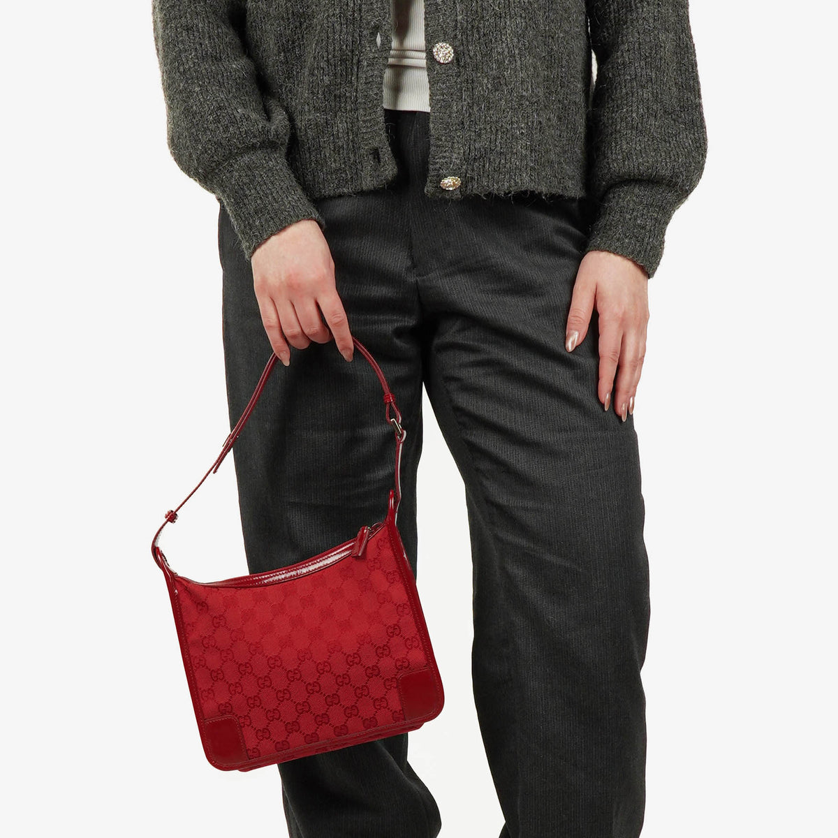 Gucci Red Monogram GG Canvas And Patent Leather Tote Bag