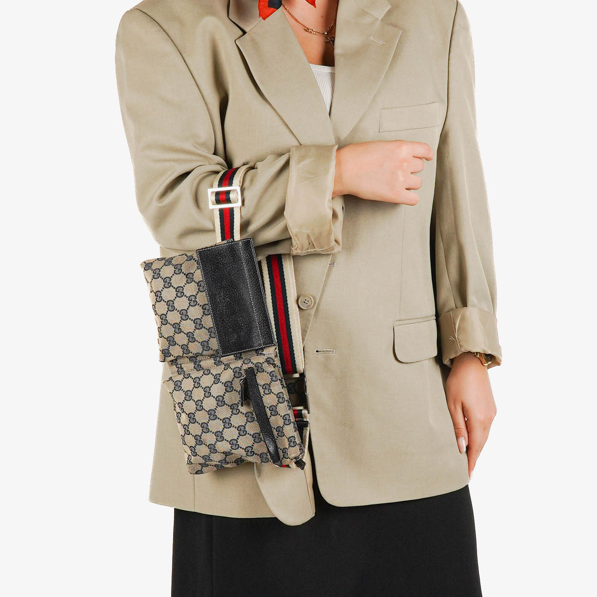 Gucci GG Multicolour Beige/Navy Monogram Canvas Belt Bag