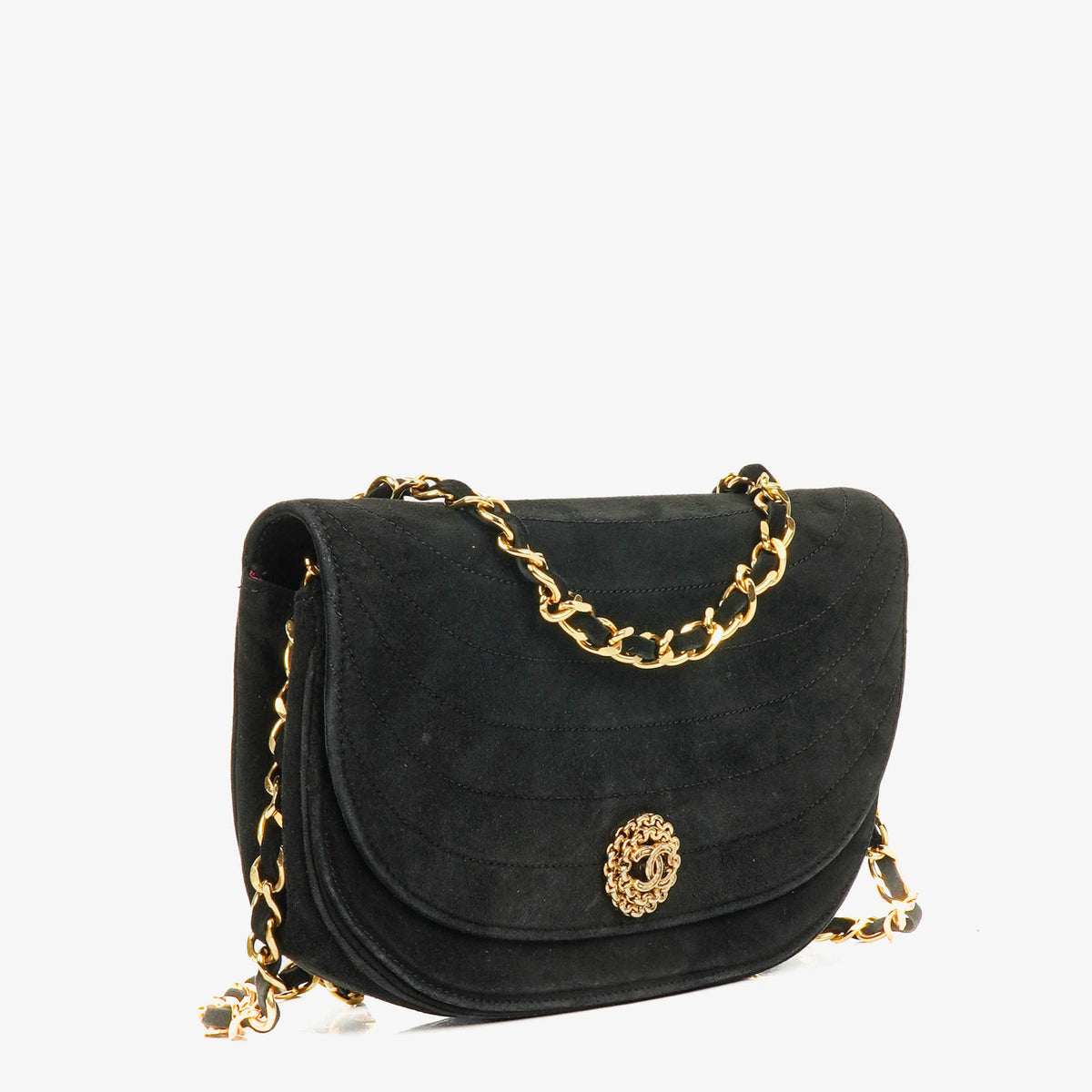 Chanel Black Suede Half Moon Flap Bag