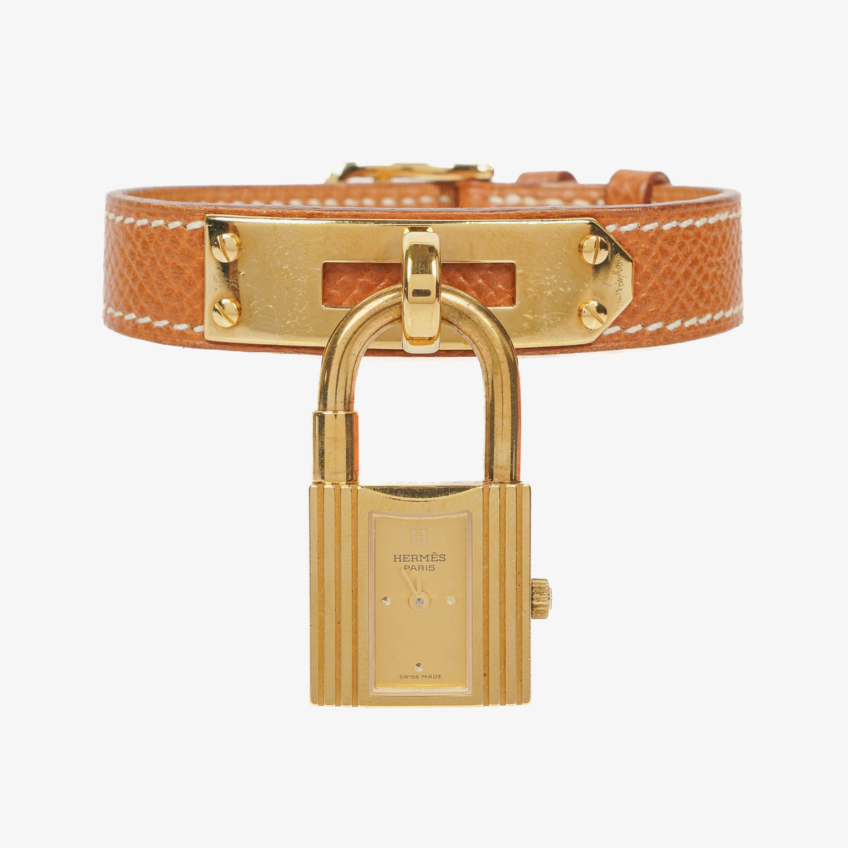 Hermes Kelly Brown Leather Gold Plated Watch