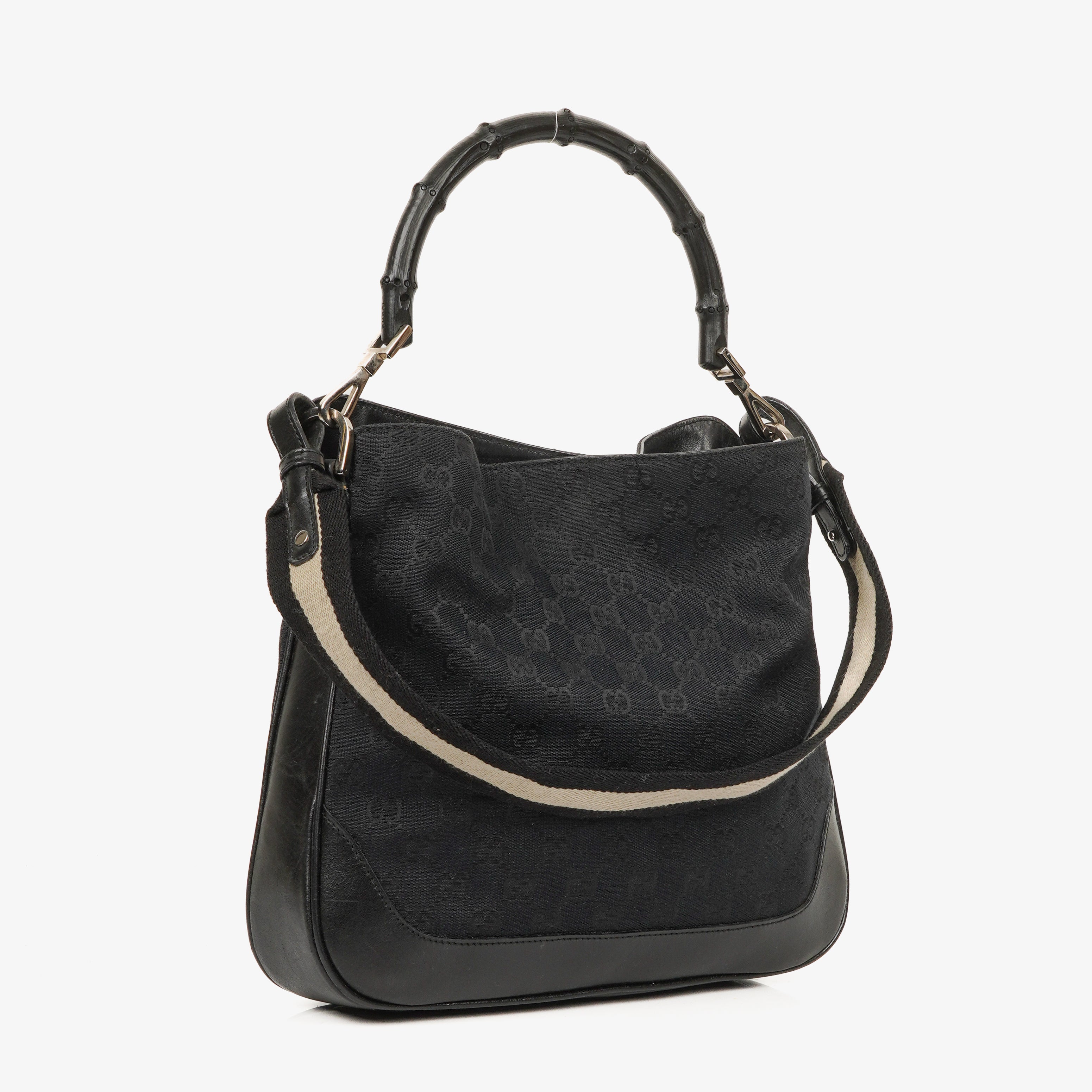 Gucci Bamboo Top Handle GG Canvas and Leather Hobo Bag