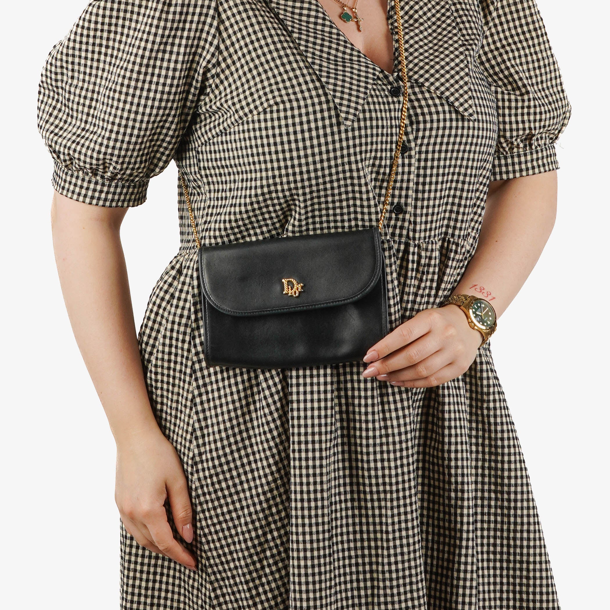Dior Leather Chain Navy Shoulder Bag
