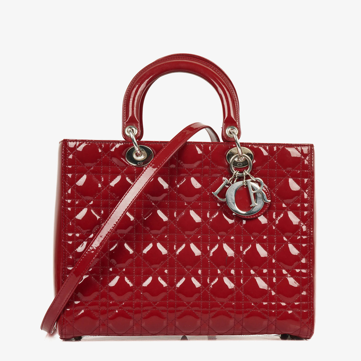 Dior Lady Dior Vintage Large Red Patent Calfskin Handbag