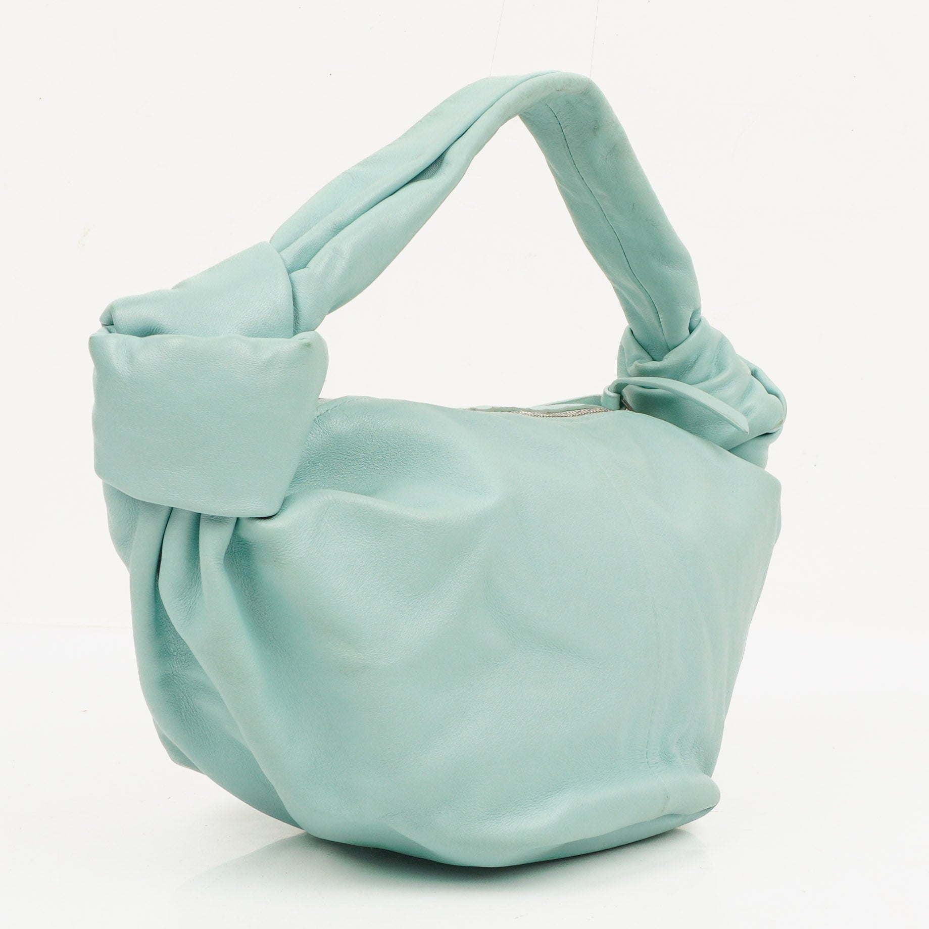 Bottega Veneta Celeste Blue Leather Double Knot Clutch