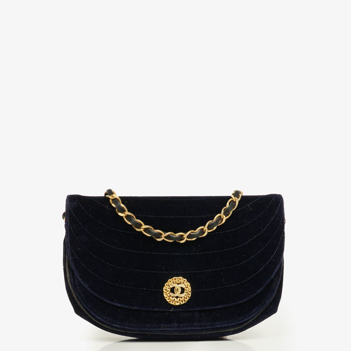 Chanel Small Half-Moon Navy Velvet Flap Bag