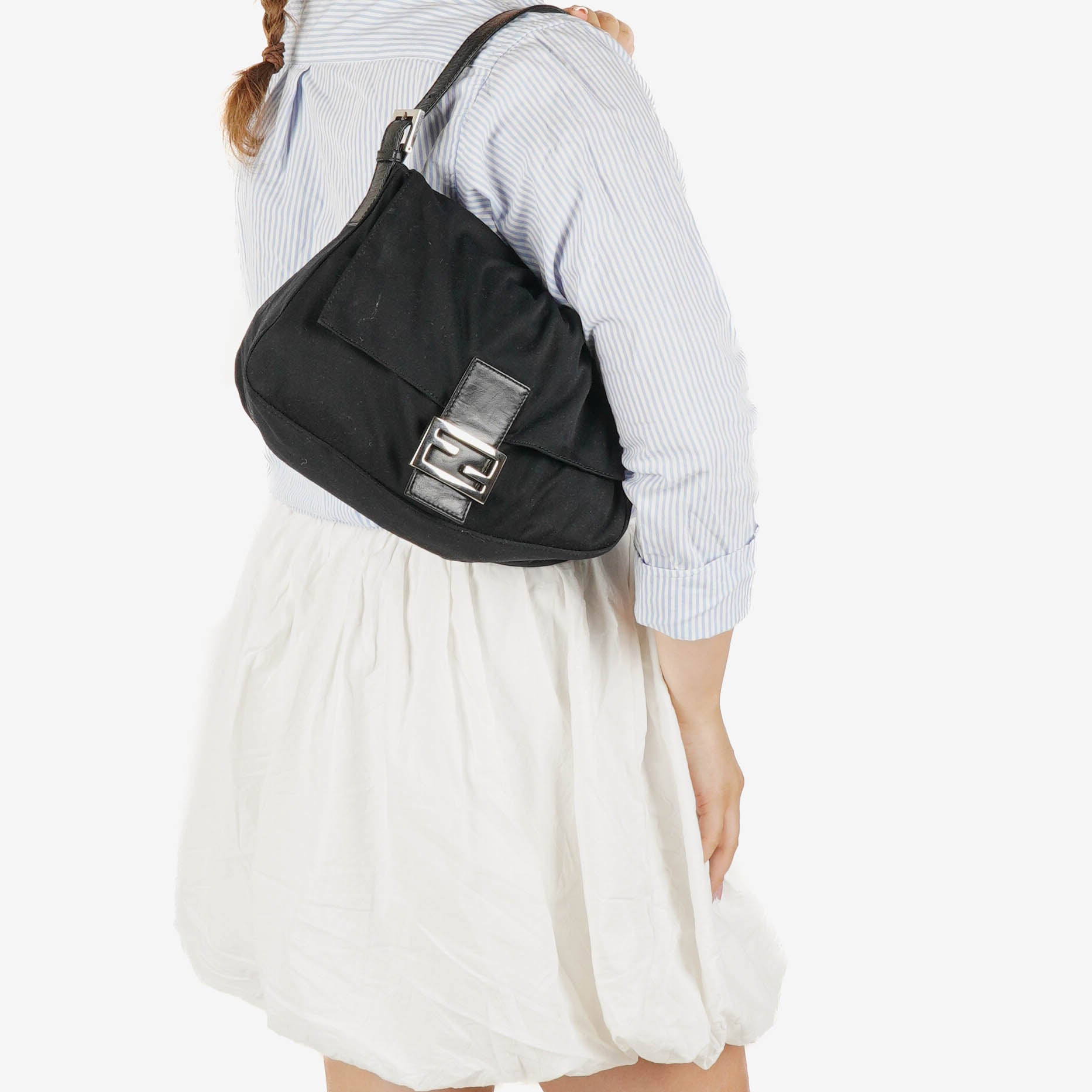 Fendi Mamma Baguette Black Neoprene Shoulder Bag