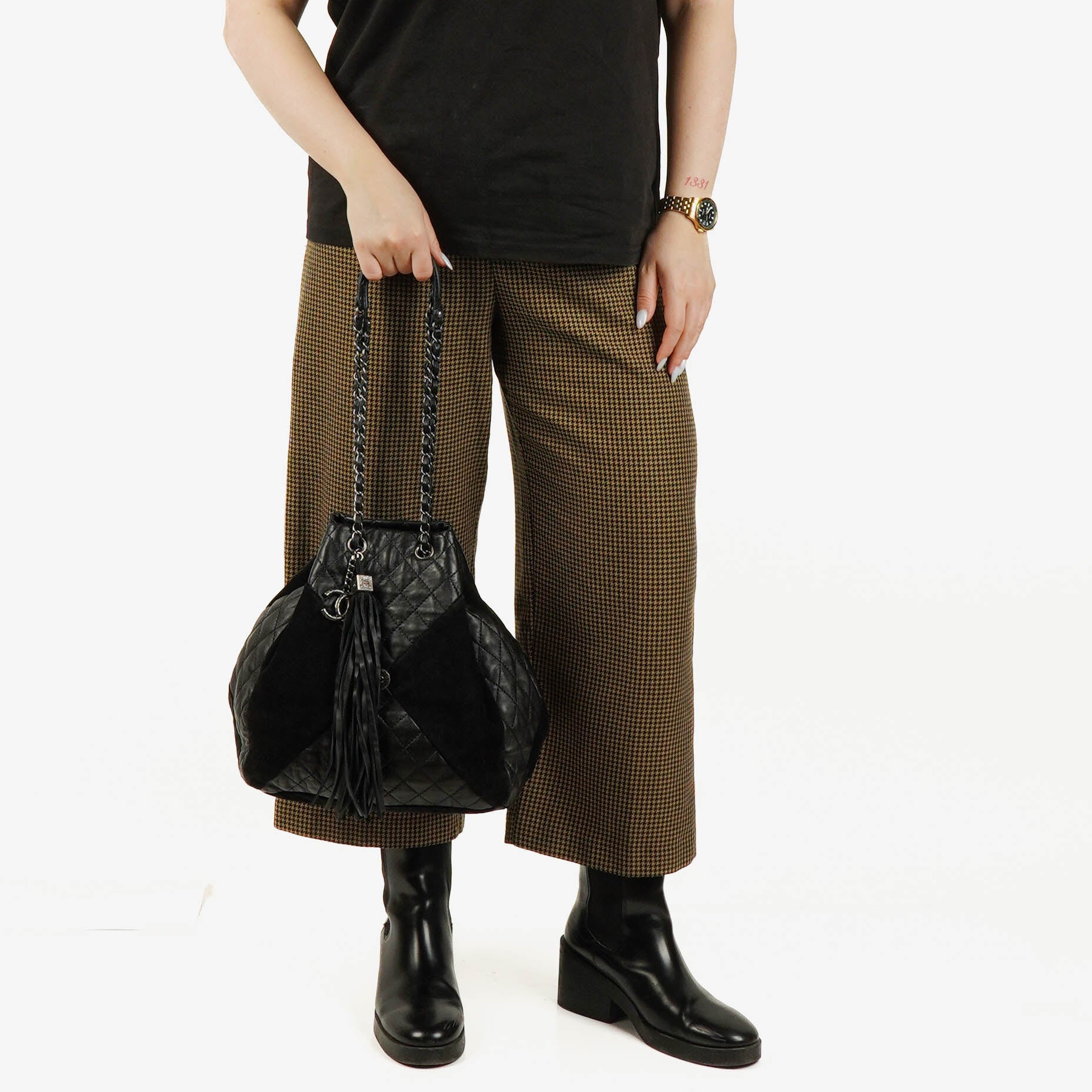 Chanel Leather and Suede Patchwork Drawstring Bag