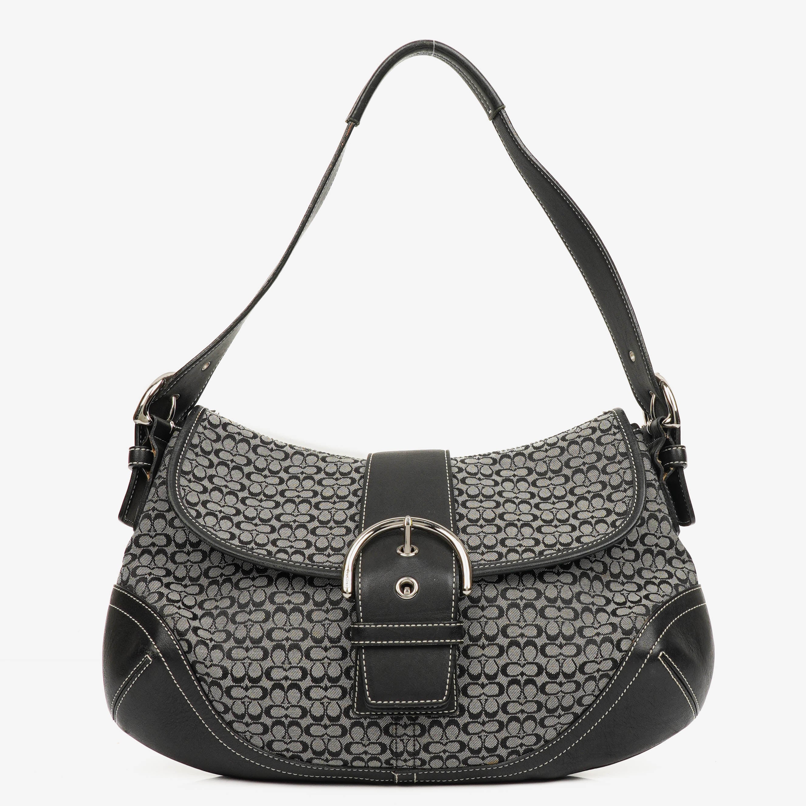 Coach Grey/Black Leather Canvas Soho Buckle Flap Shoulder Bag