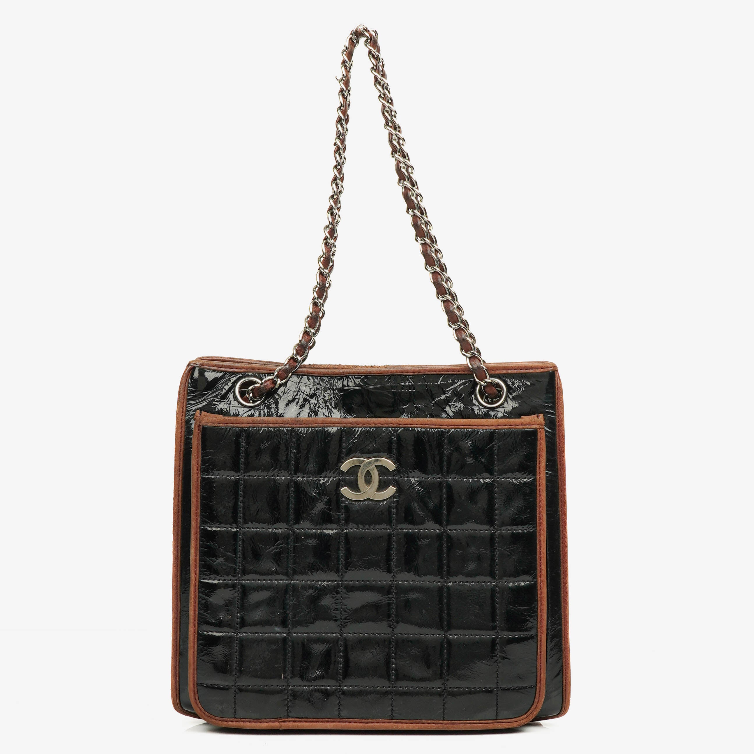 Chanel Patent Leather Chocolate Bar Quilted Tote