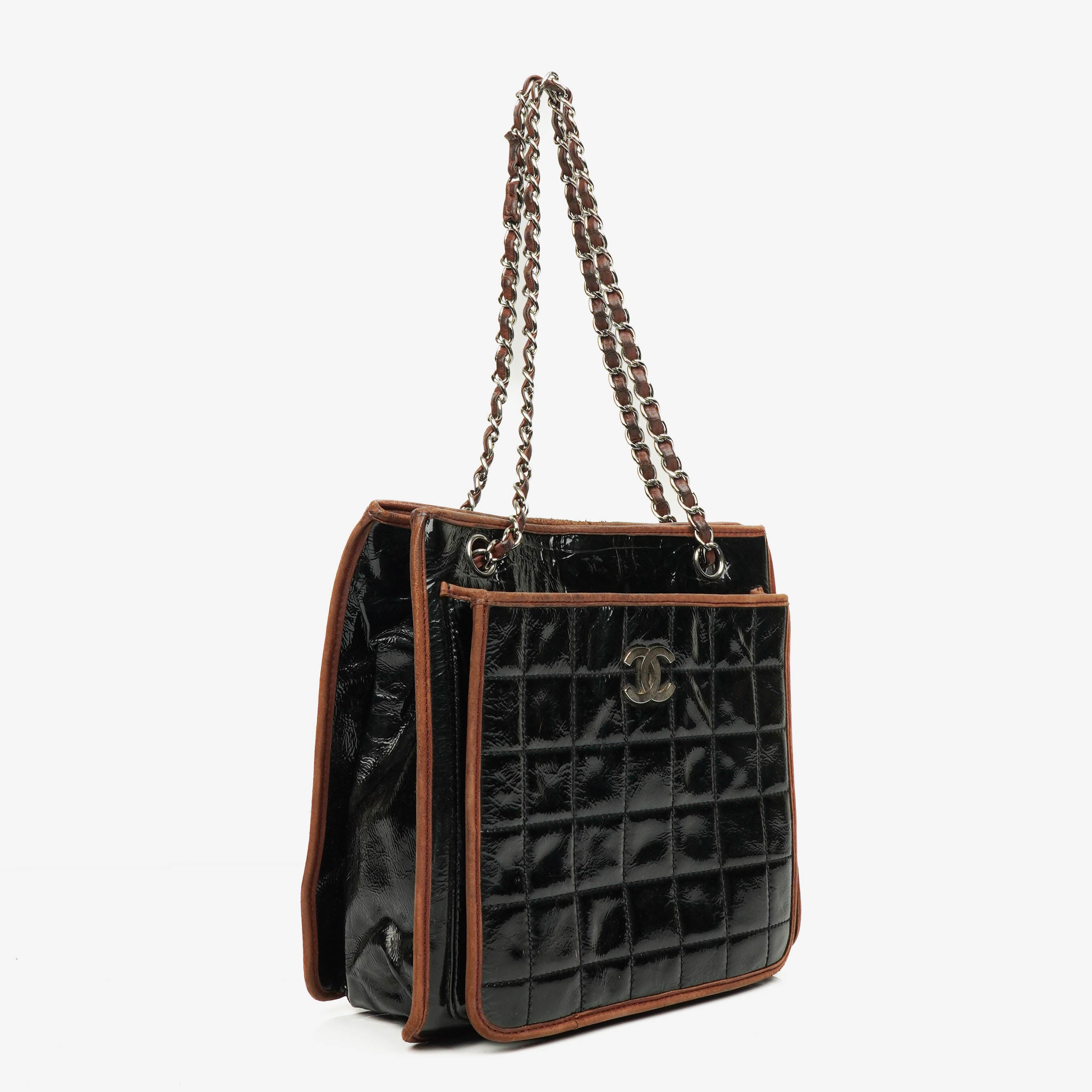 Chanel Patent Leather Chocolate Bar Quilted Tote