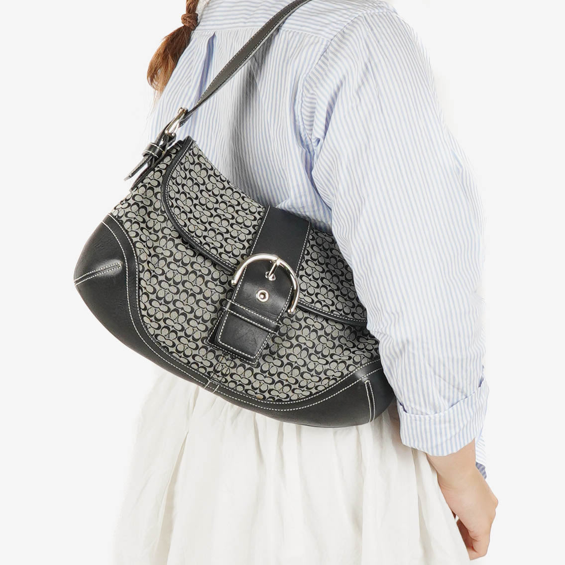 Coach Grey/Black Leather Canvas Soho Buckle Flap Shoulder Bag