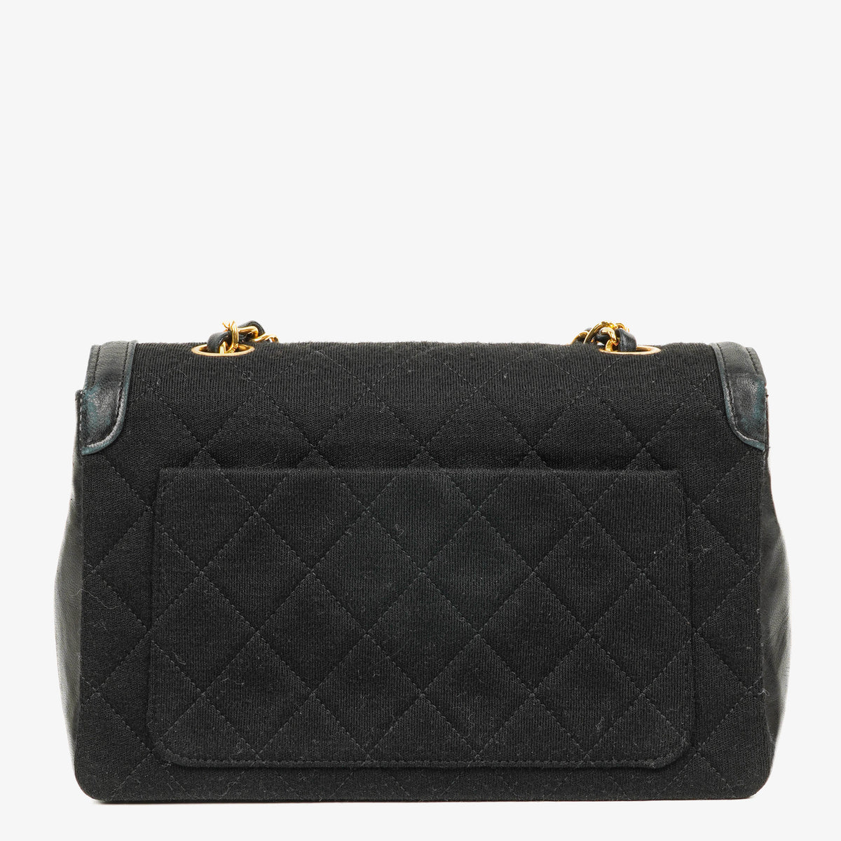 Chanel Vintage Small Single Flap In Black Quilted Jersey And Leather With 24K Gold-Plated Hardware
