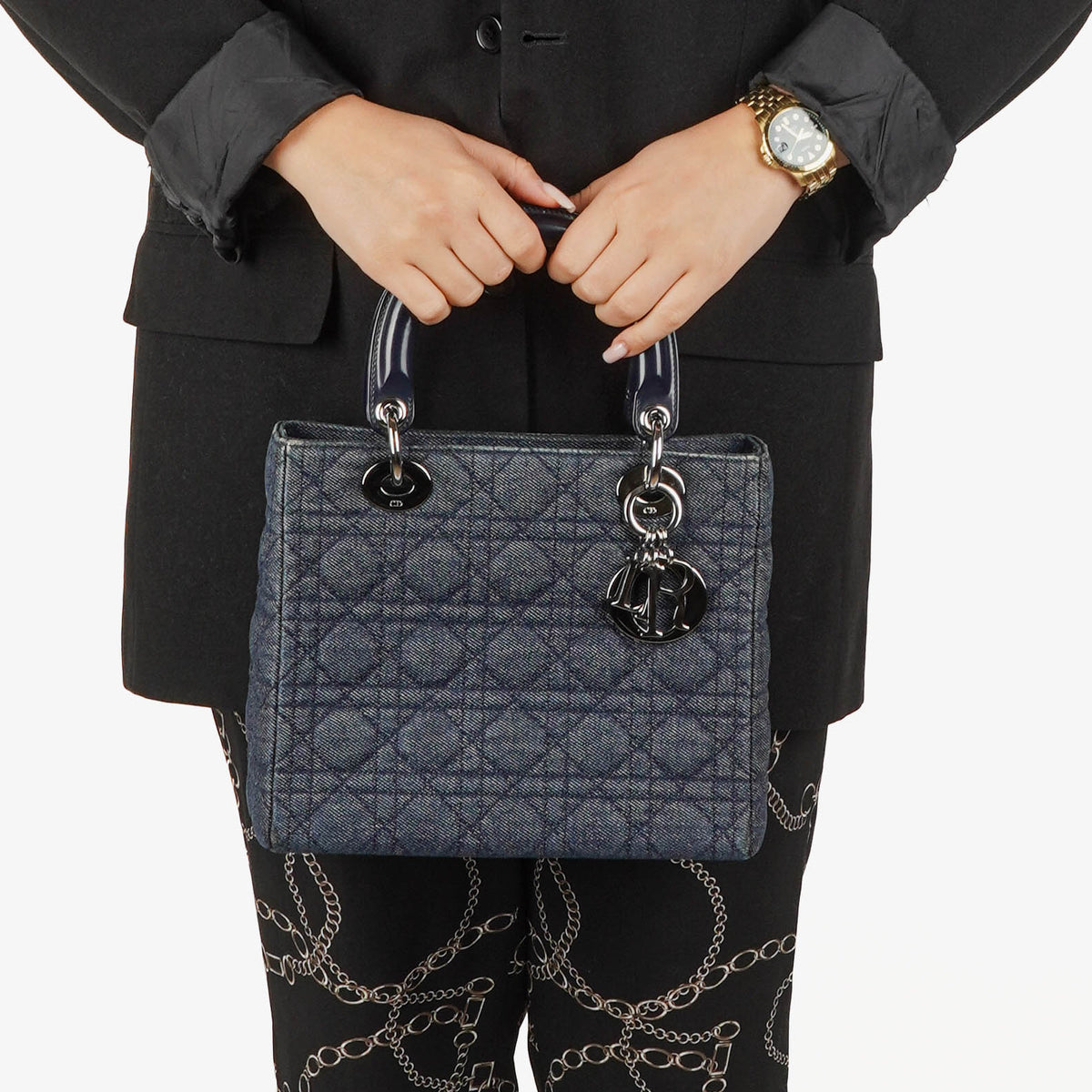 Dior Lady Dior Vintage Medium Denim Cannage Handbag