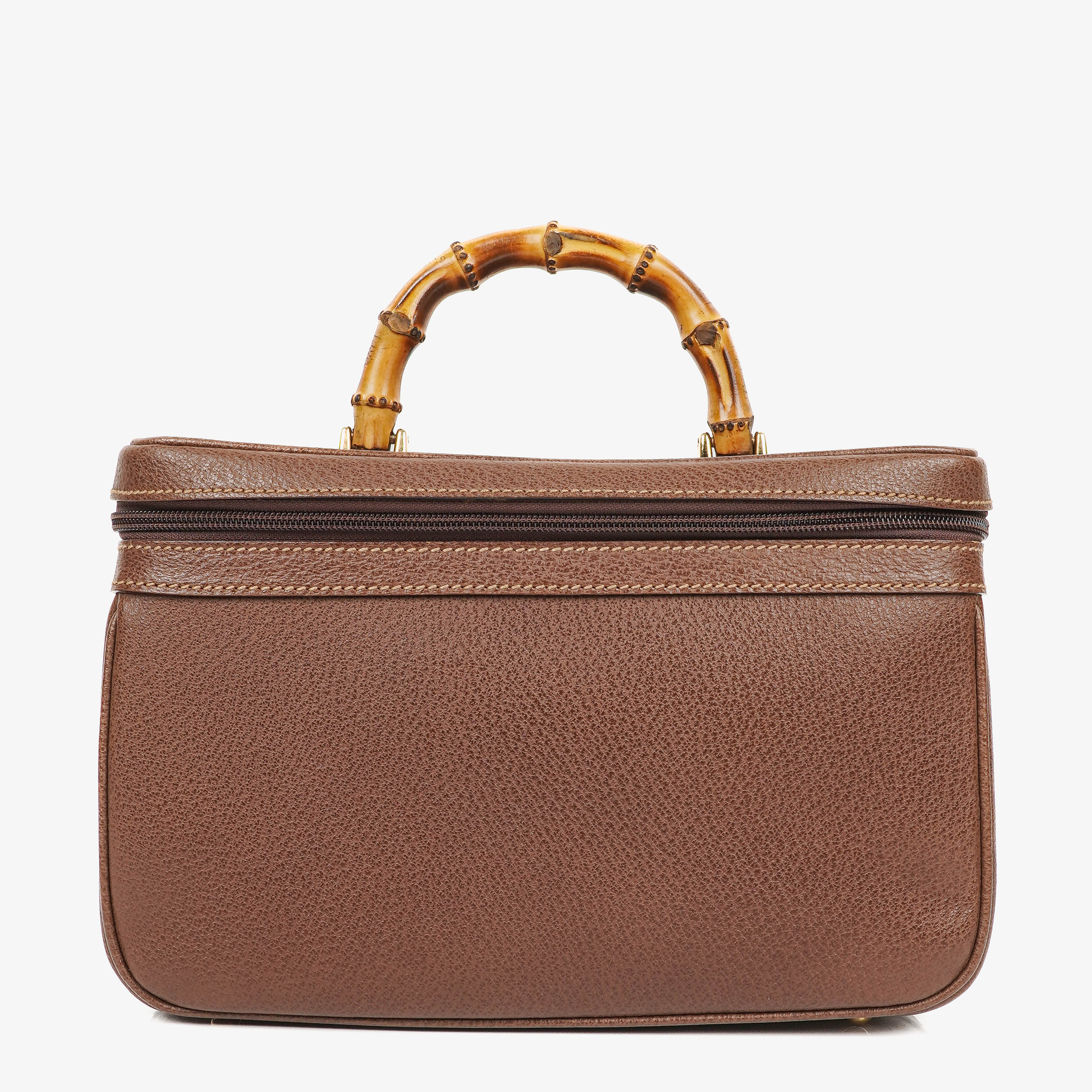Gucci Vintage Bamboo Brown Leather Vanity Case Bag