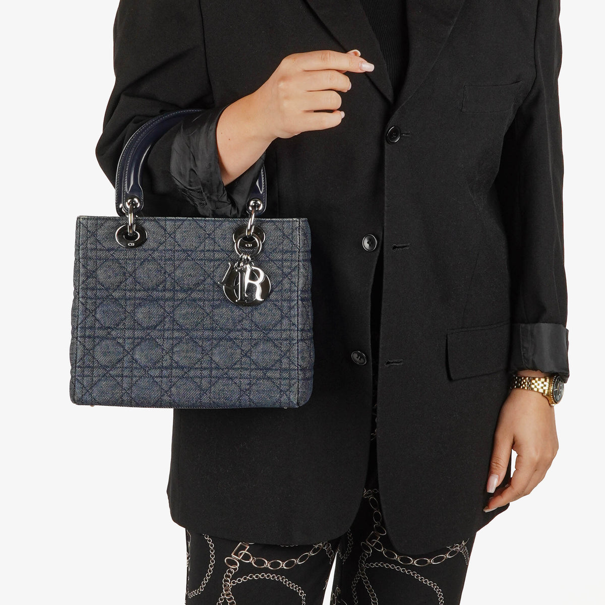 Dior Lady Dior Vintage Medium Denim Cannage Handbag