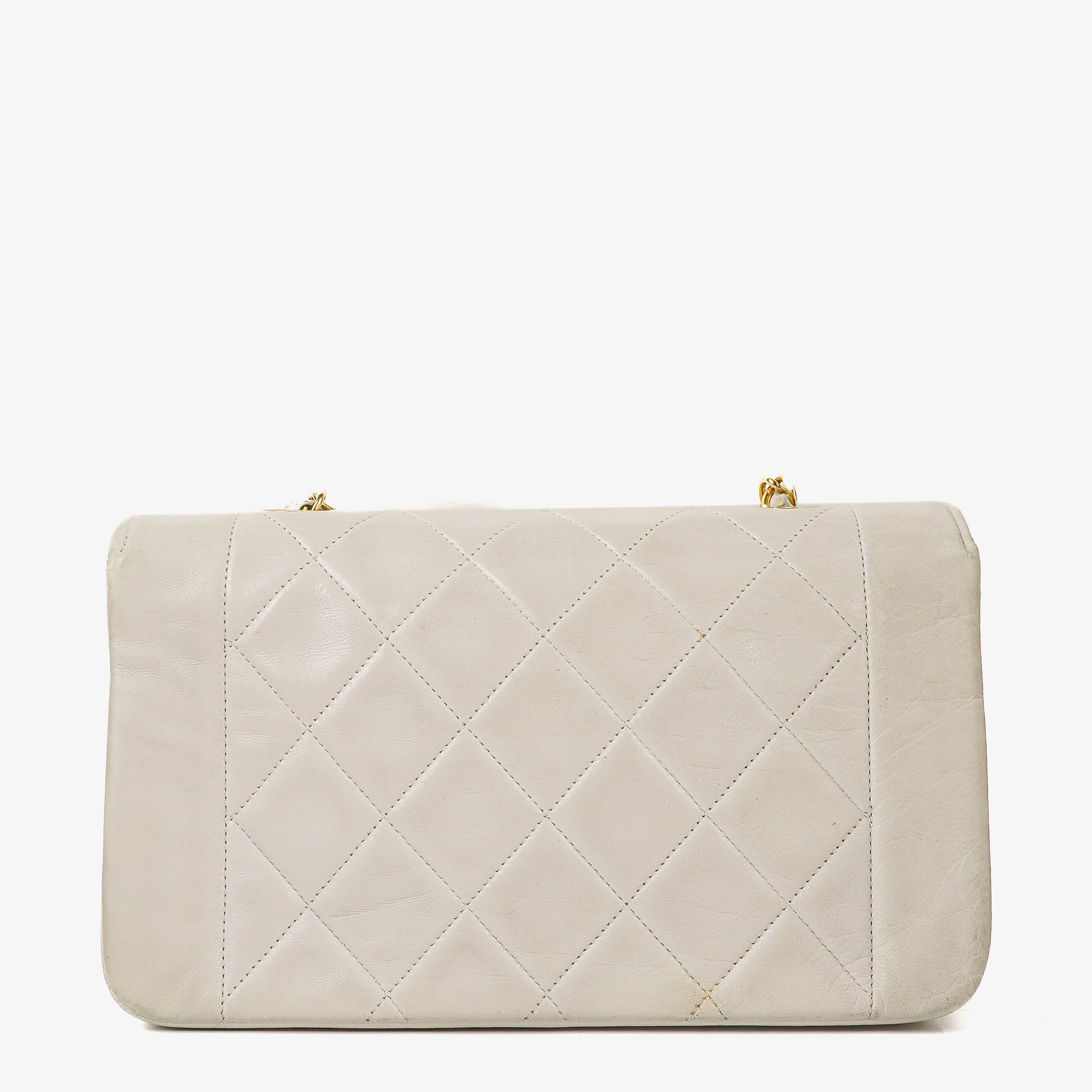 Chanel Diana White Quilted Lambskin Vintage Small Flap Bag With 24K Gold-Plated Hardware
