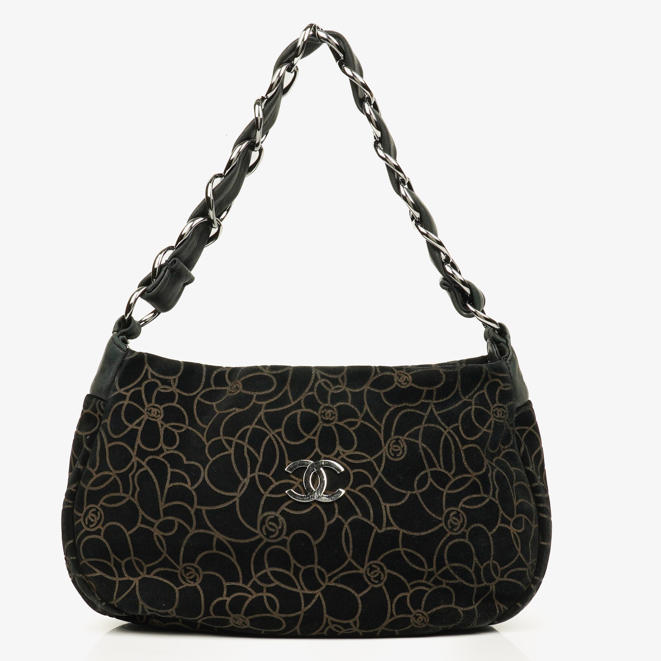 Chanel Camellia Ketten-Prägung Wildleder Schultertasche
