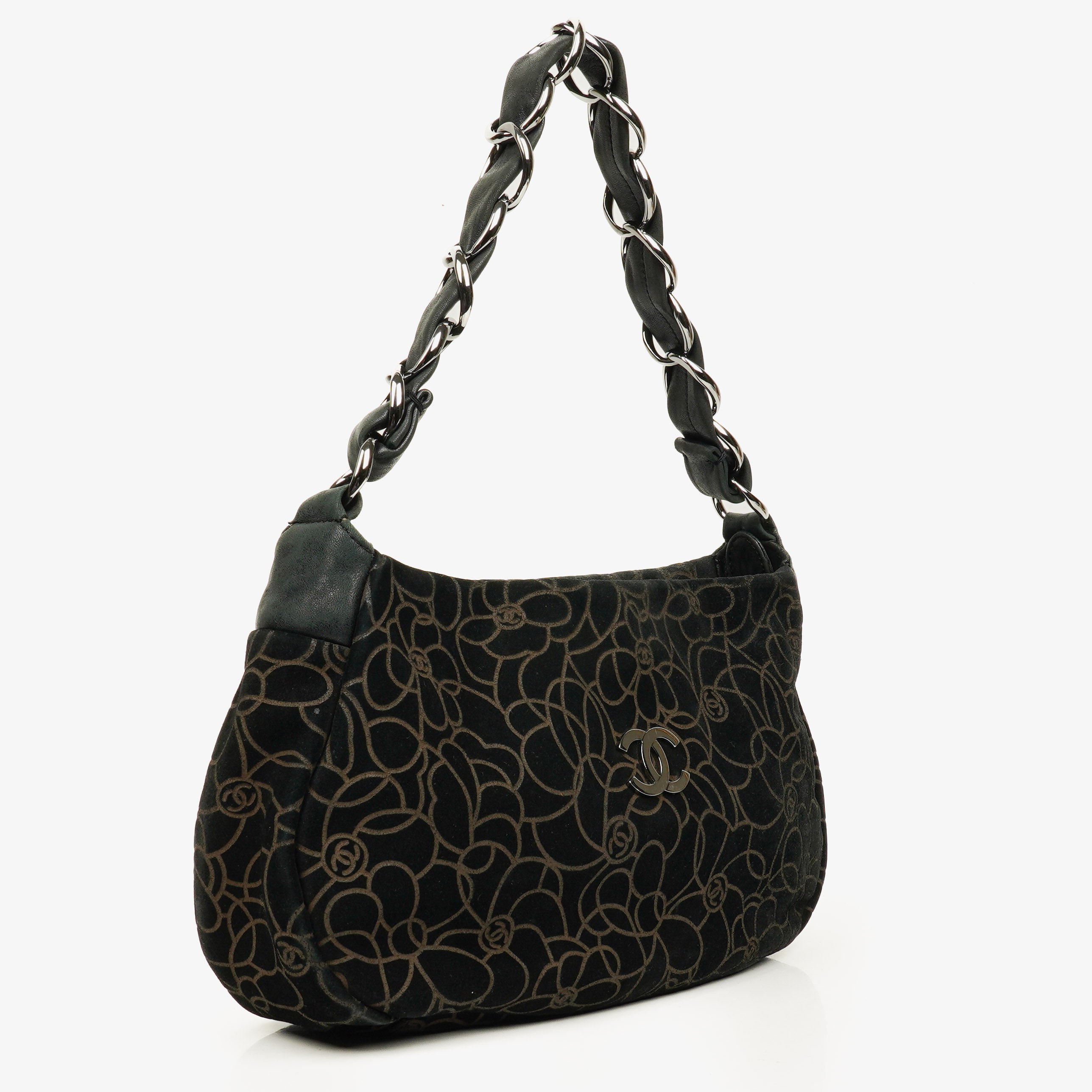 Chanel Camellia Ketten-Prägung Wildleder Schultertasche
