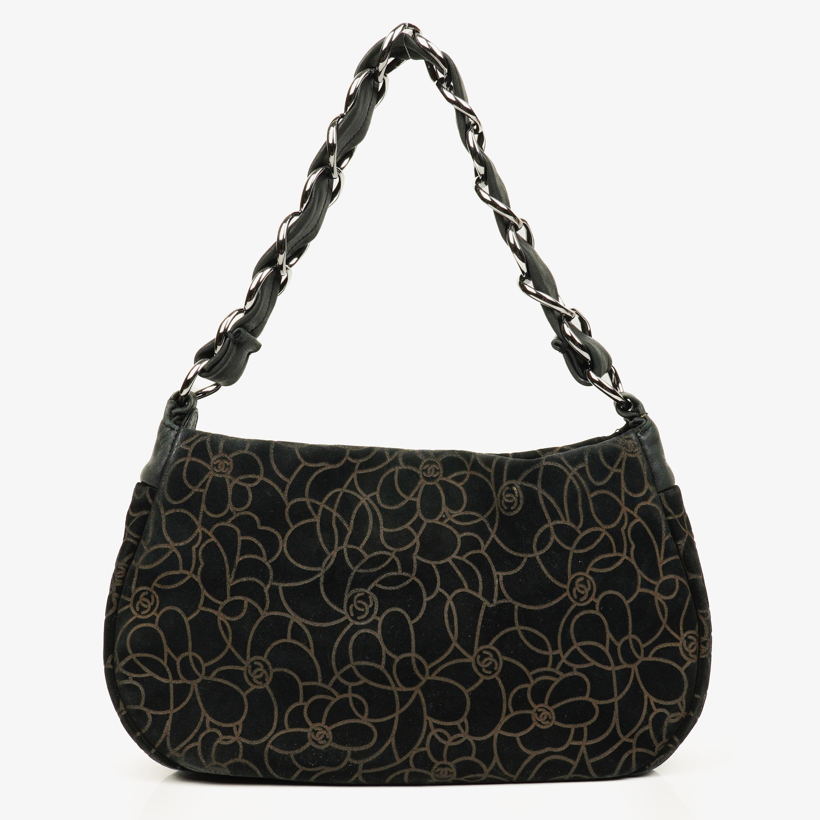 Chanel Camellia Ketten-Prägung Wildleder Schultertasche