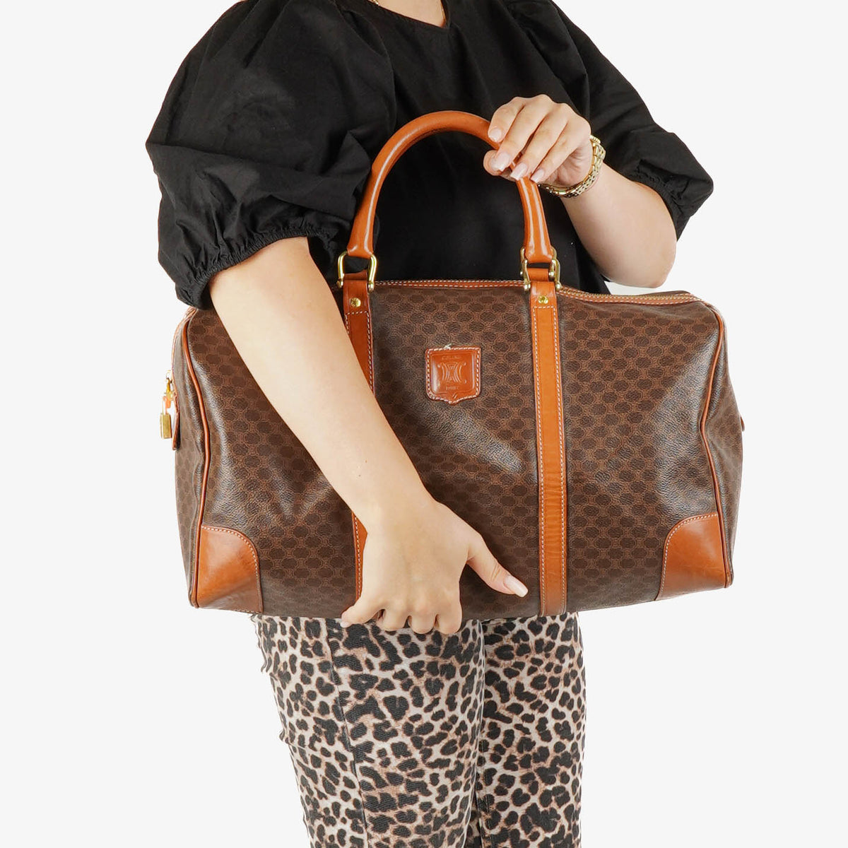 Celine Vintage Macadam Triomphe Brown Travel Bag