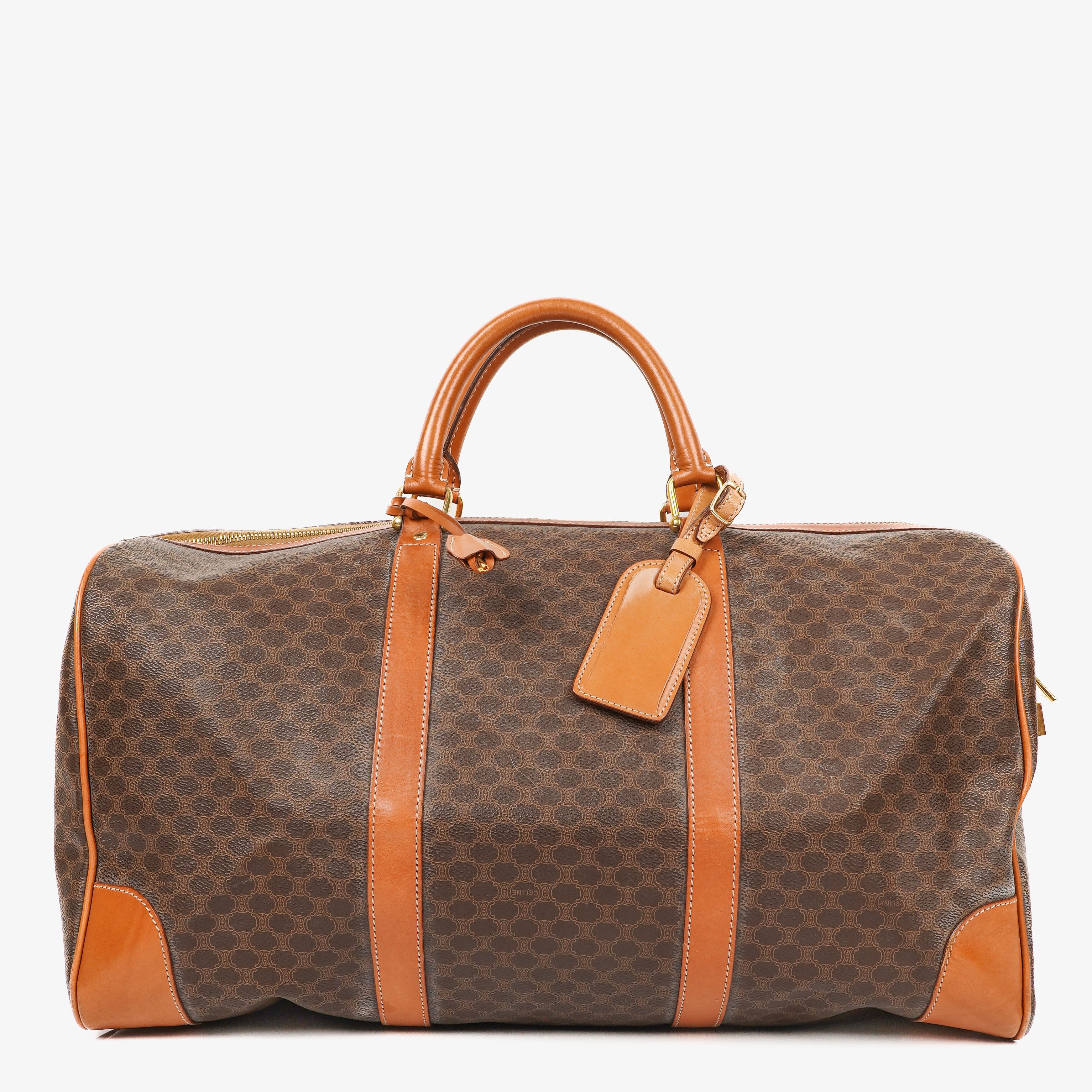 Celine Vintage Macadam Triomphe Brown Travel Bag