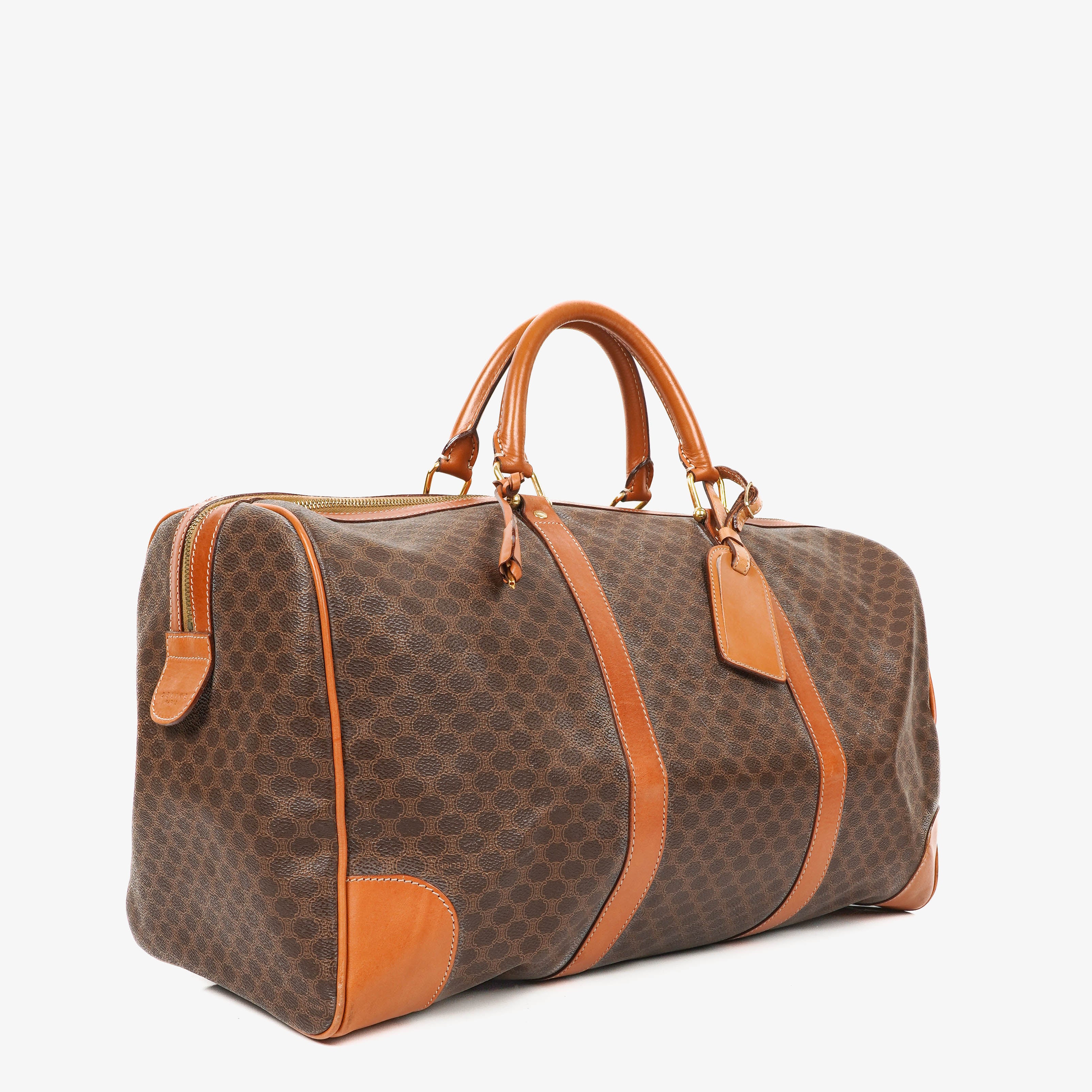 Celine Vintage Macadam Triomphe Brown Travel Bag