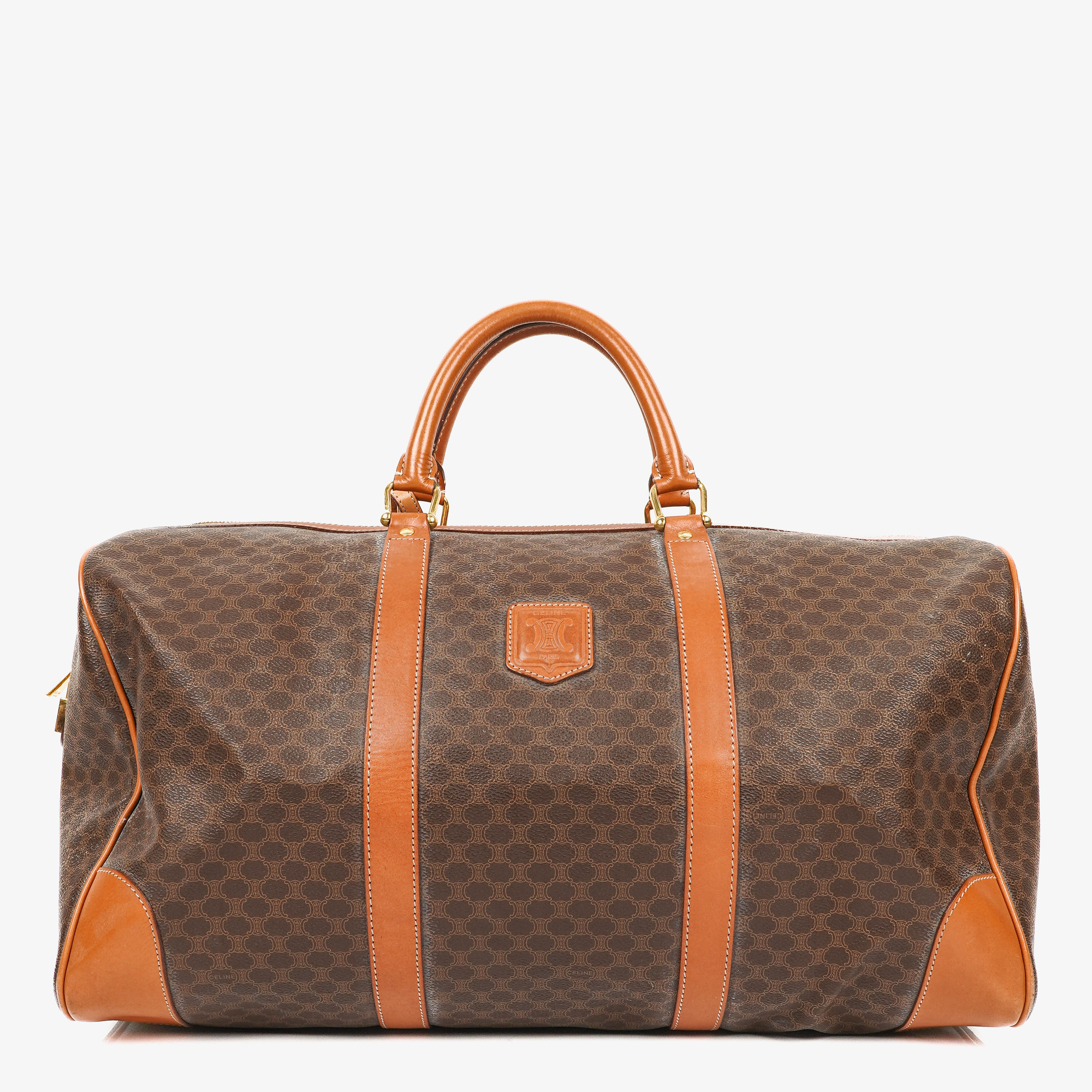 Celine Vintage Macadam Triomphe Brown Travel Bag