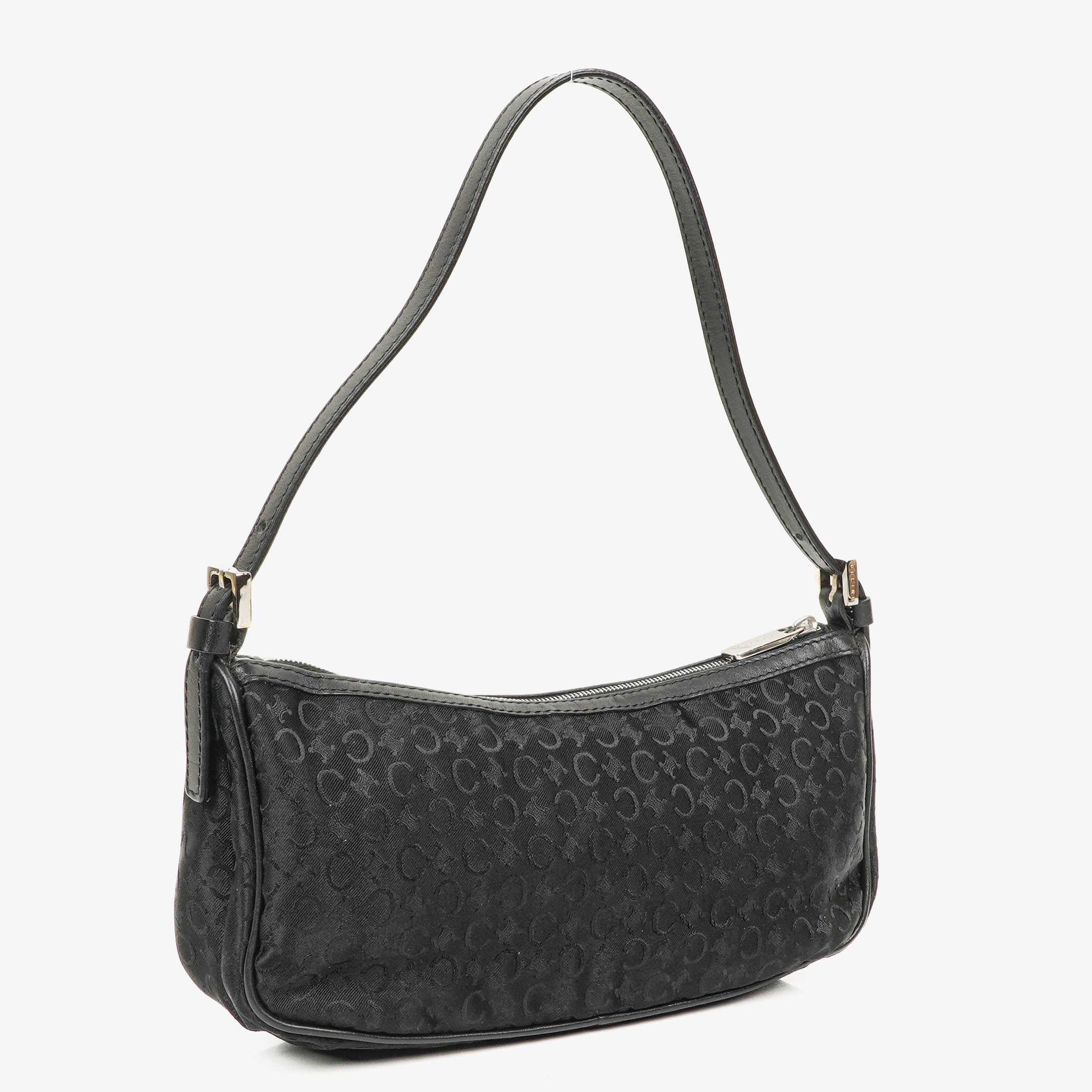 Celine C Macadam Black Satin Shoulder Bag