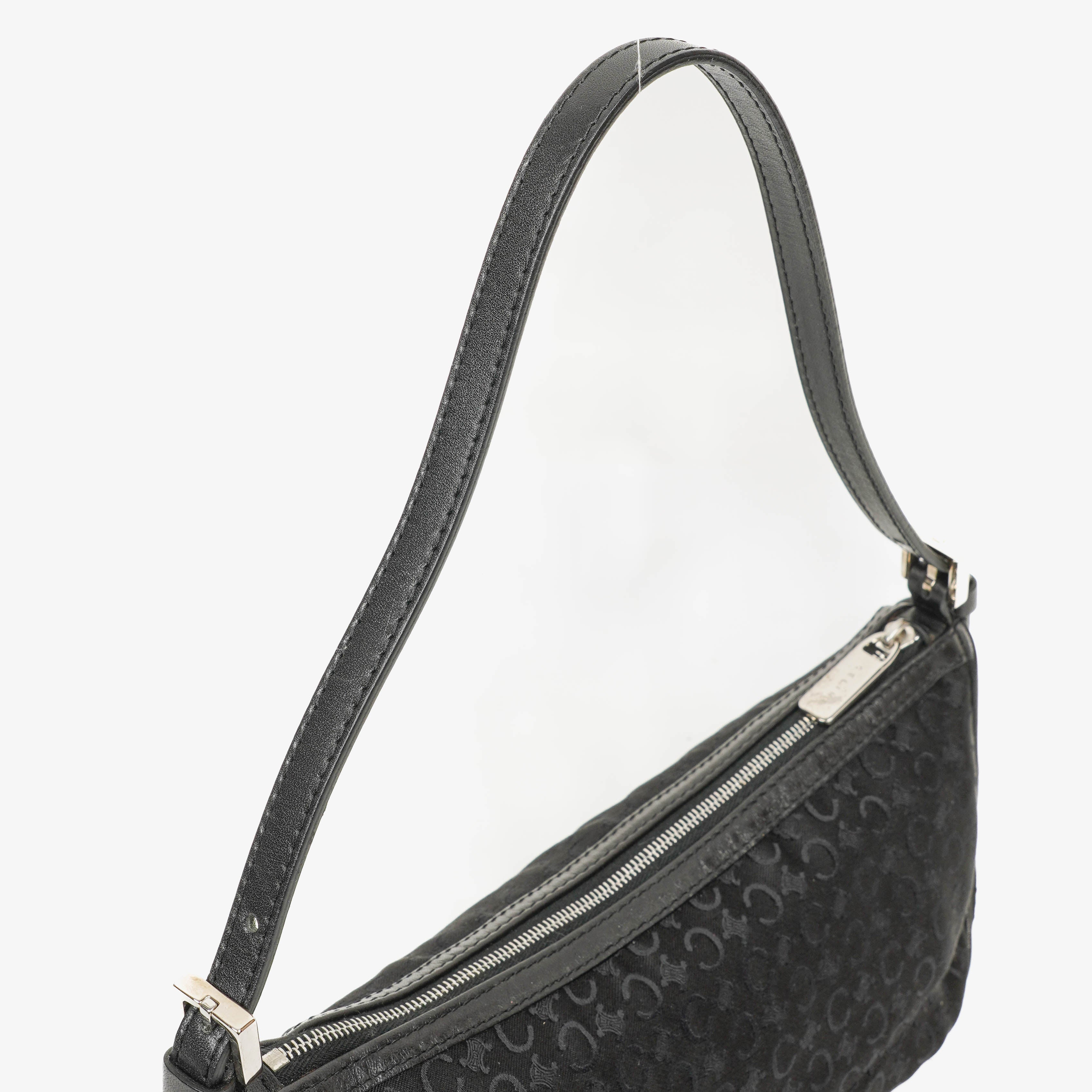 Celine C Macadam Black Satin Shoulder Bag