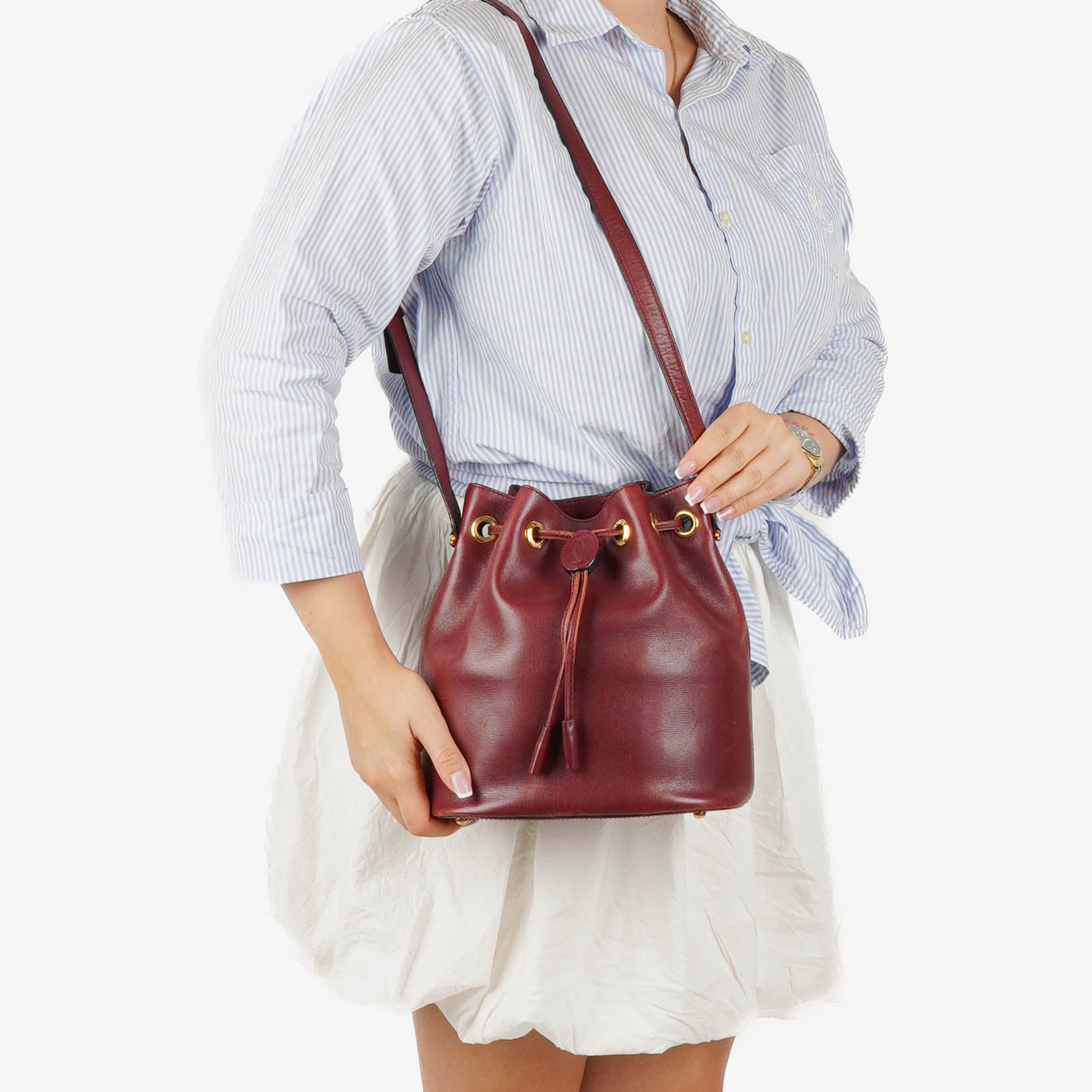 Cartier Must De Cartier Burgundy Leather Small Bucket Bag