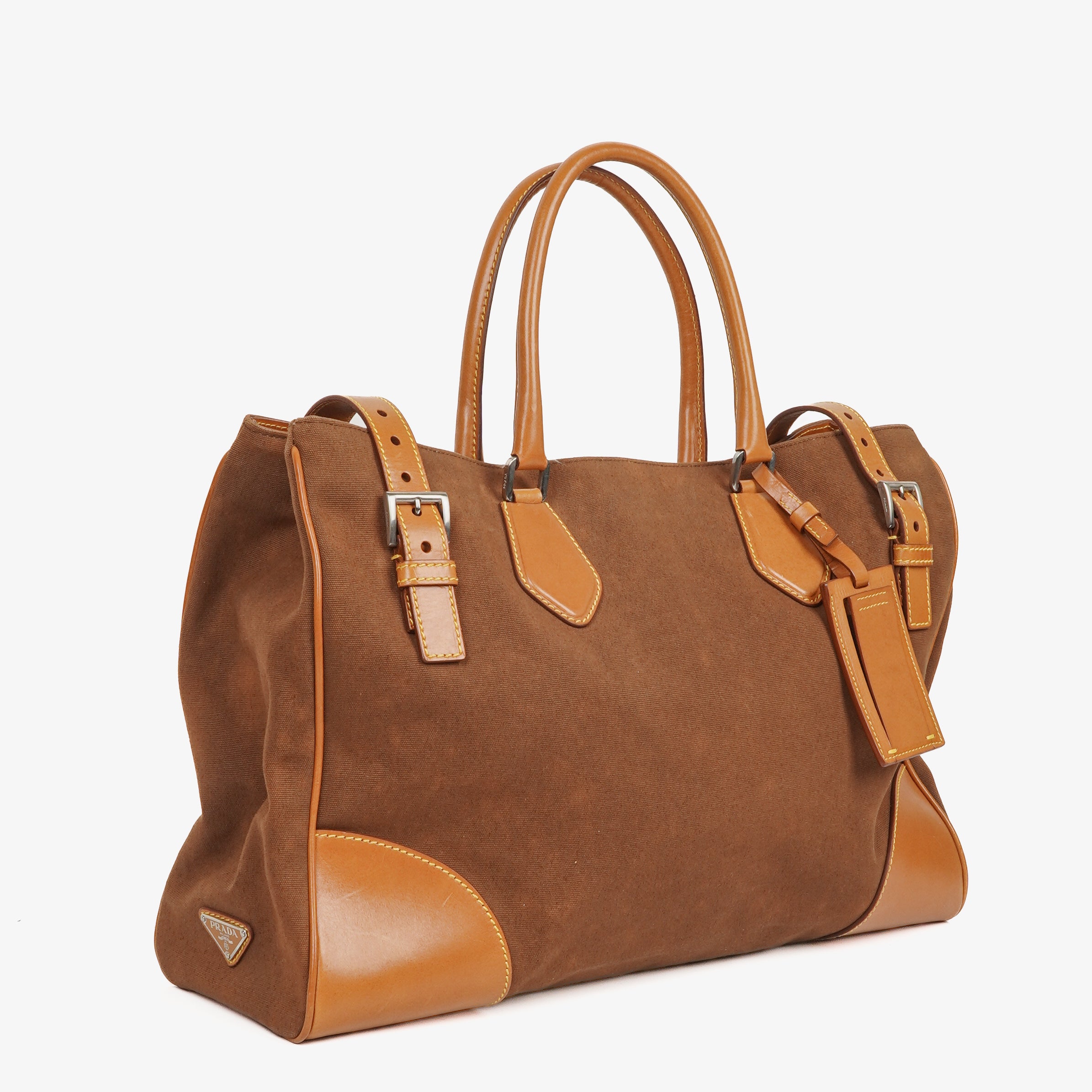 Prada Brown Canvas and Leather Soft Bag