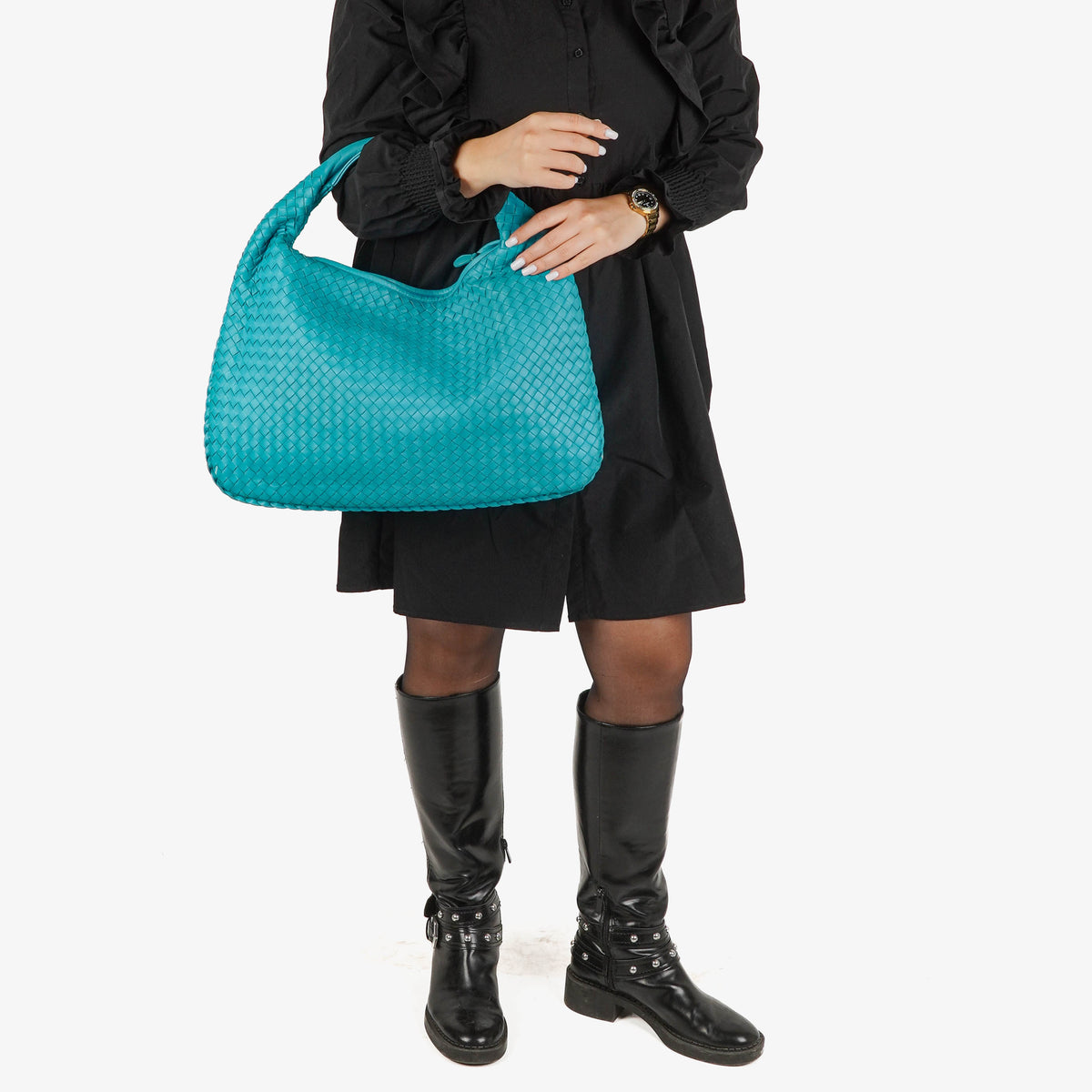 Bottega Veneta Nappa Intrecciato Turquoise Veneta Large Hobo Bag