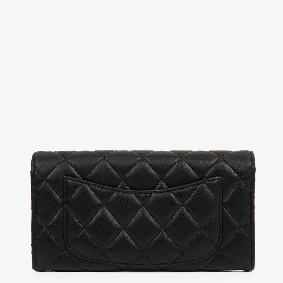 Chanel Lambskin Quilted Large Gusset Flap Wallet Black