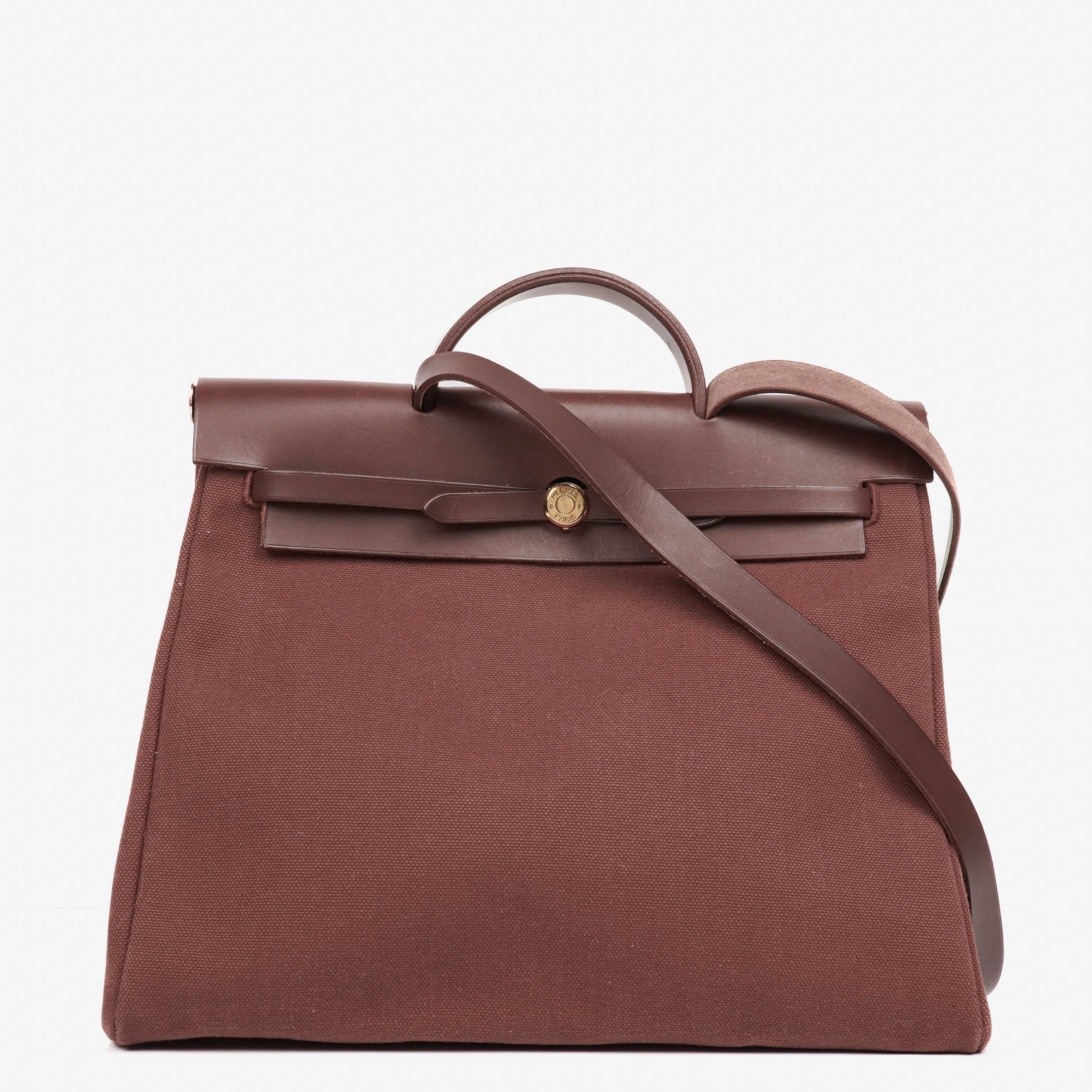 Hermes Herbag Toile Vache Hunter Havane MM 2 In 1 Bag