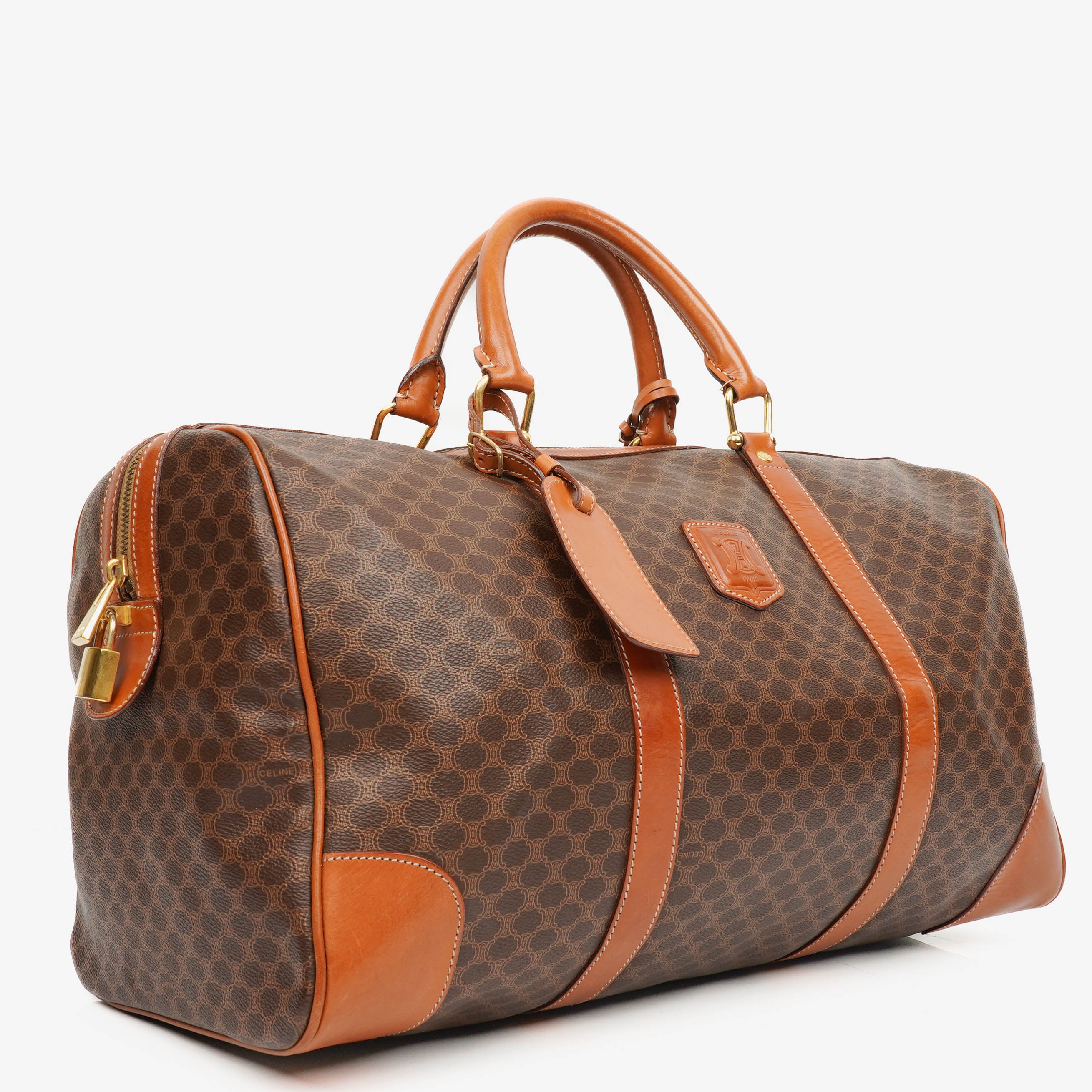 Celine Vintage Macadam Triomphe Brown Travel Bag