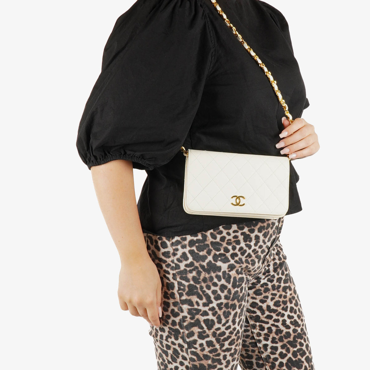 Chanel Classic Full Flap Bag White Quilted Leather 24K Gold-Plated Hardware
