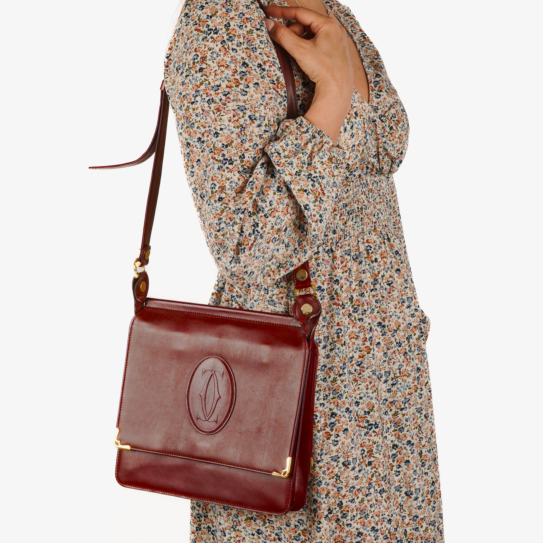 Cartier Must De Cartier Burgundy Leather Bag