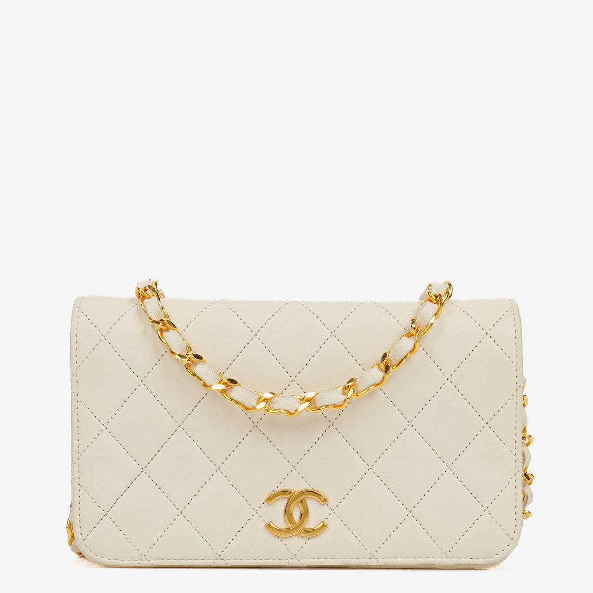 Chanel Classic Full Flap Bag White Quilted Leather 24K Gold-Plated Hardware