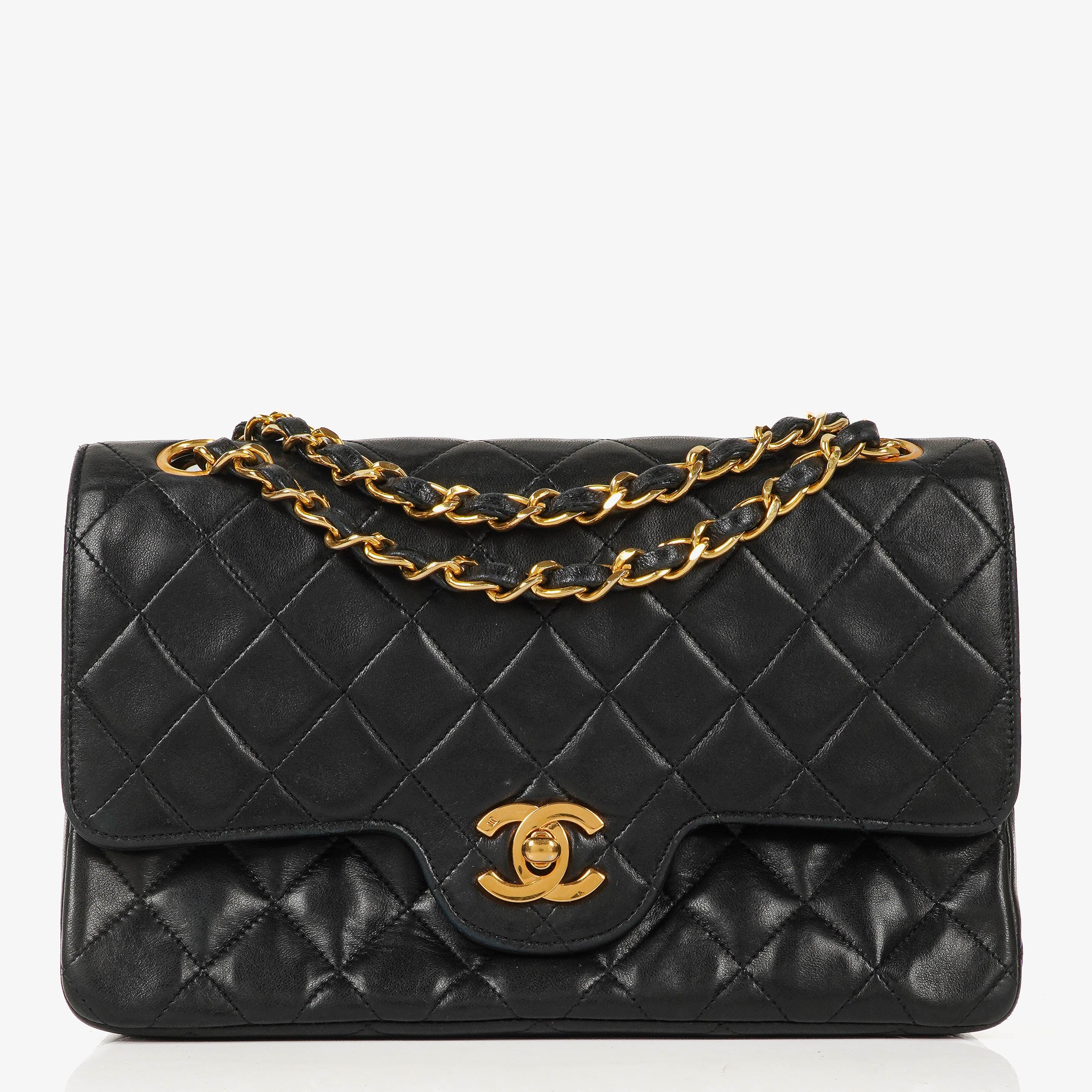 Chanel Vintage Small Classic Double Flap Bag Black Quilted Lambskin 24K Gold-Plated Hardware