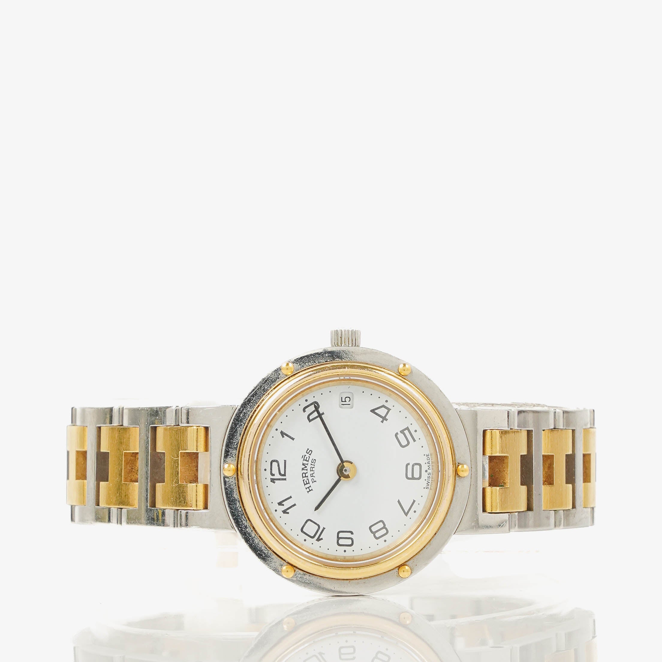 Hermes Clipper Quartz Watch Two- Tone Stainless Steel 