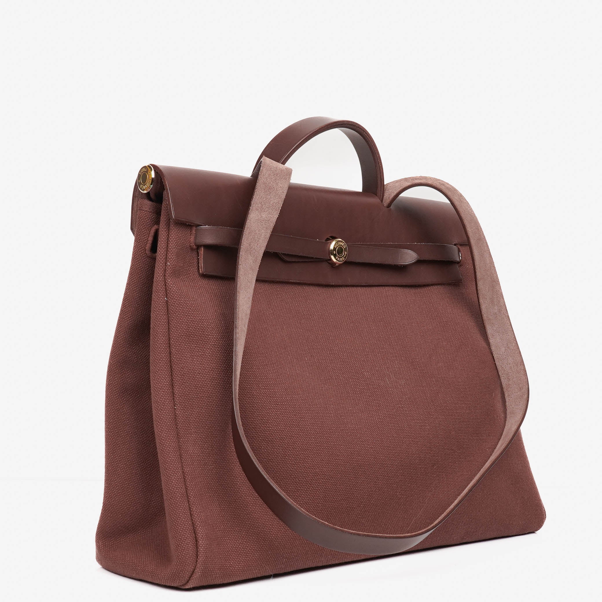 Hermes Herbag Toile Vache Hunter Havane MM 2 In 1 Bag