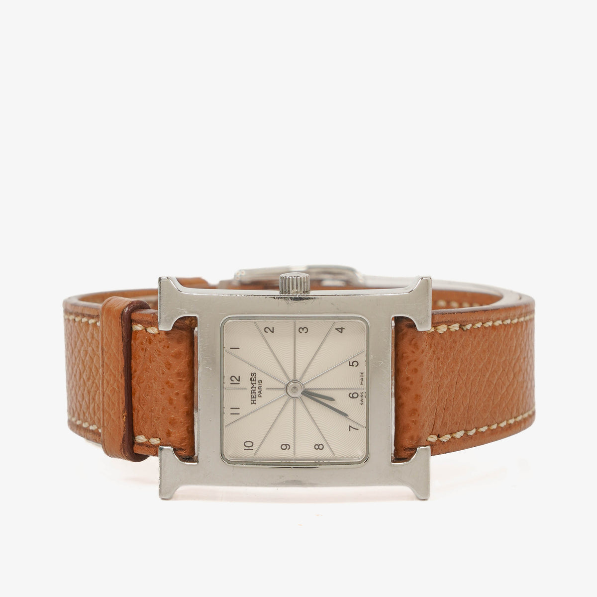 Hermes Heure H 25mm Stainless Steel and Brown Leather Quartz Watch