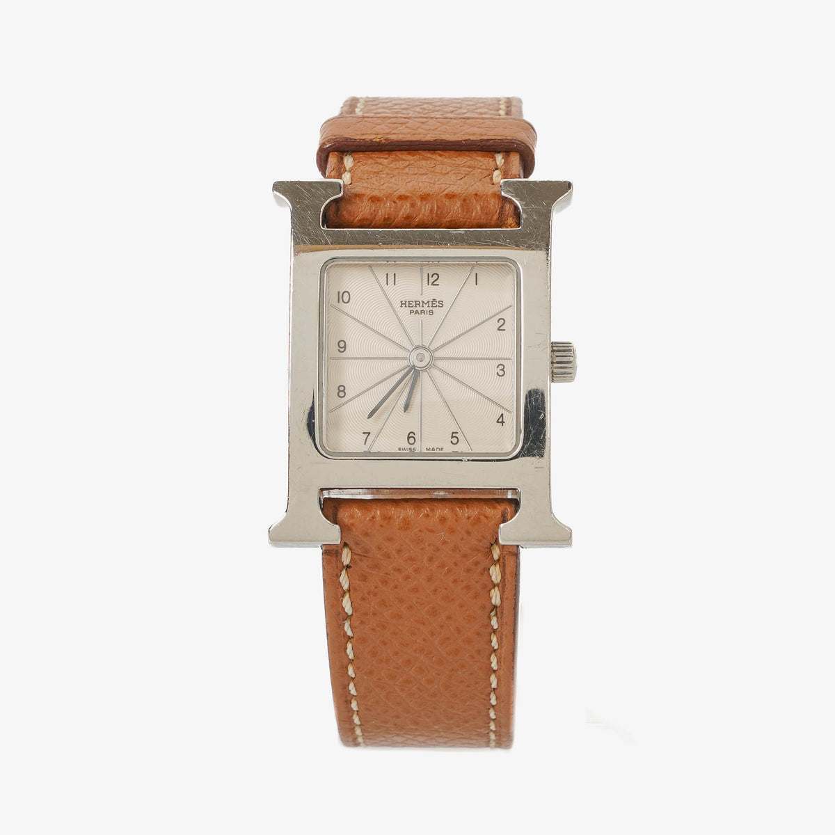 Hermes Heure H 25mm Stainless Steel and Brown Leather Quartz Watch