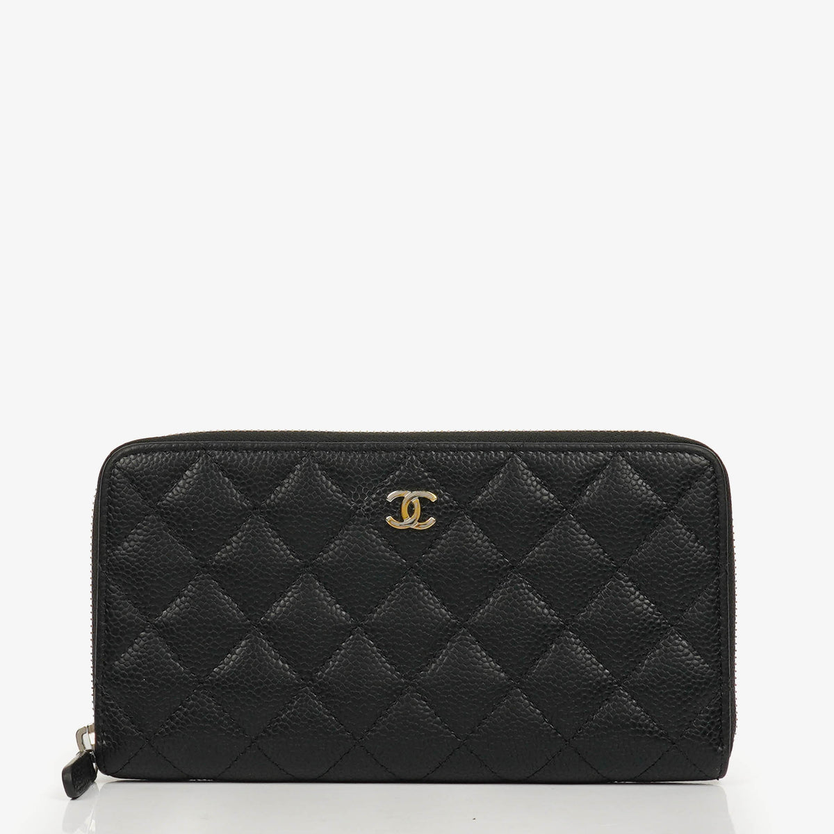 Chanel Black Caviar Quilted Large Gusset Zip Around Wallet