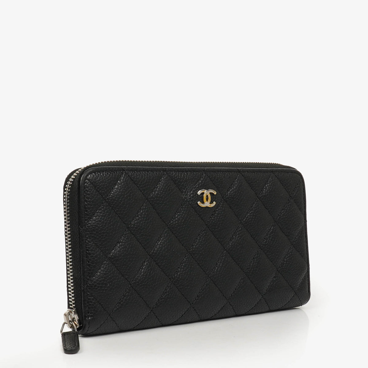 Chanel Black Caviar Quilted Large Gusset Zip Around Wallet