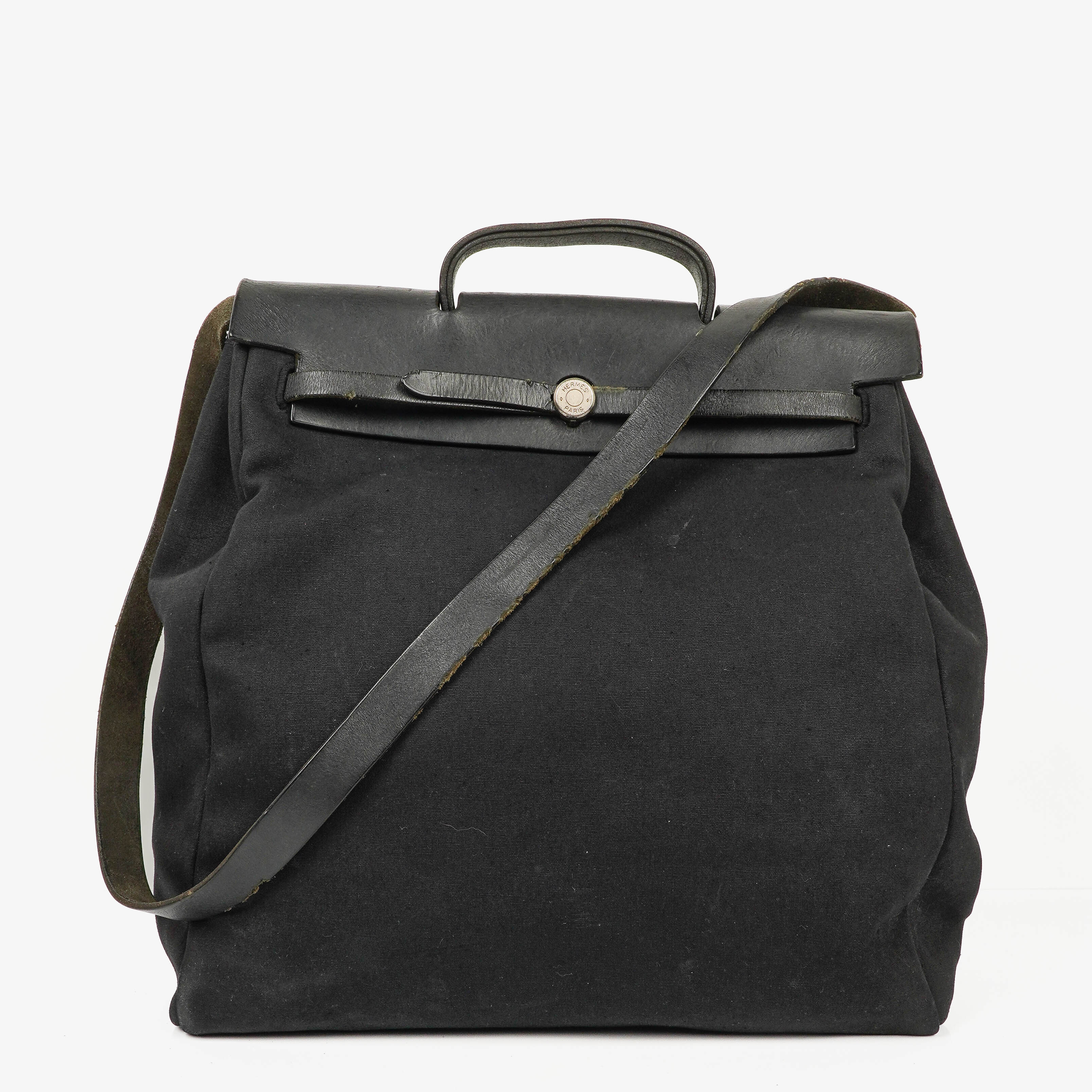 Hermes Herbag Noir Canvas Vache Hunter MM 2 In 1 Bag