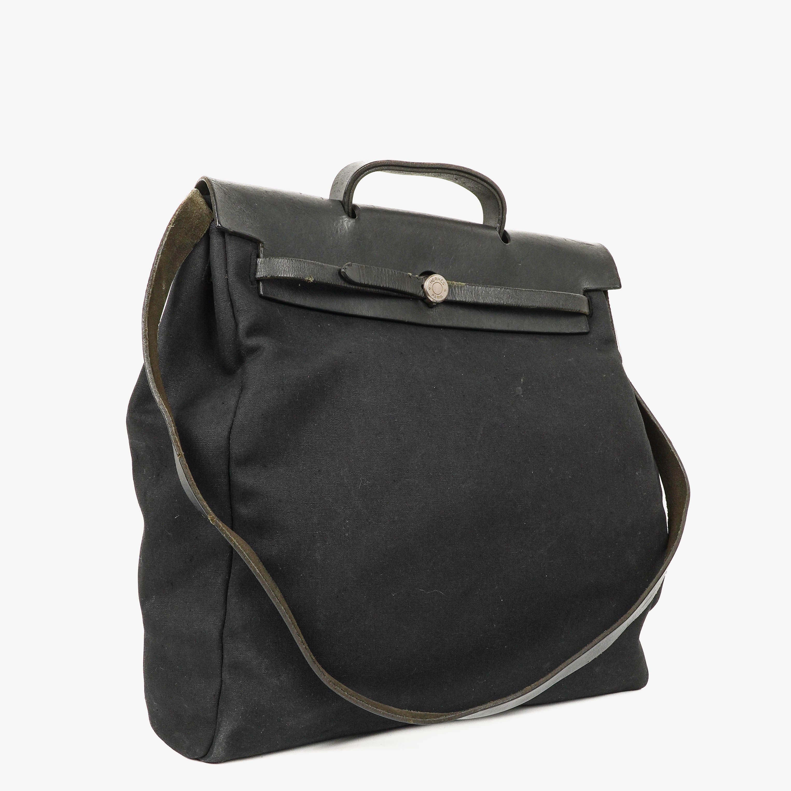 Hermes Herbag Noir Canvas Vache Hunter MM 2 In 1 Bag