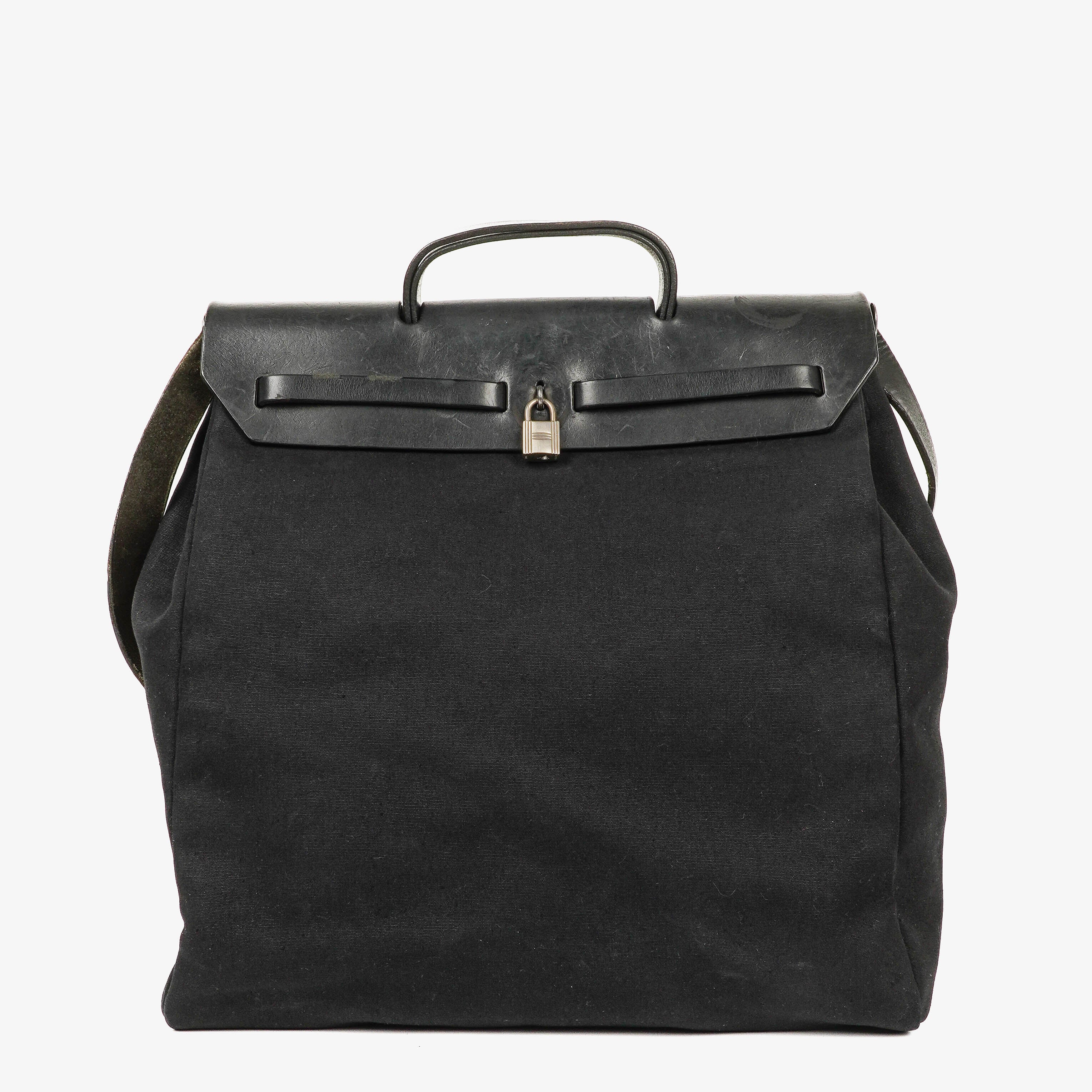 Hermes Herbag Noir Canvas Vache Hunter MM 2 In 1 Bag