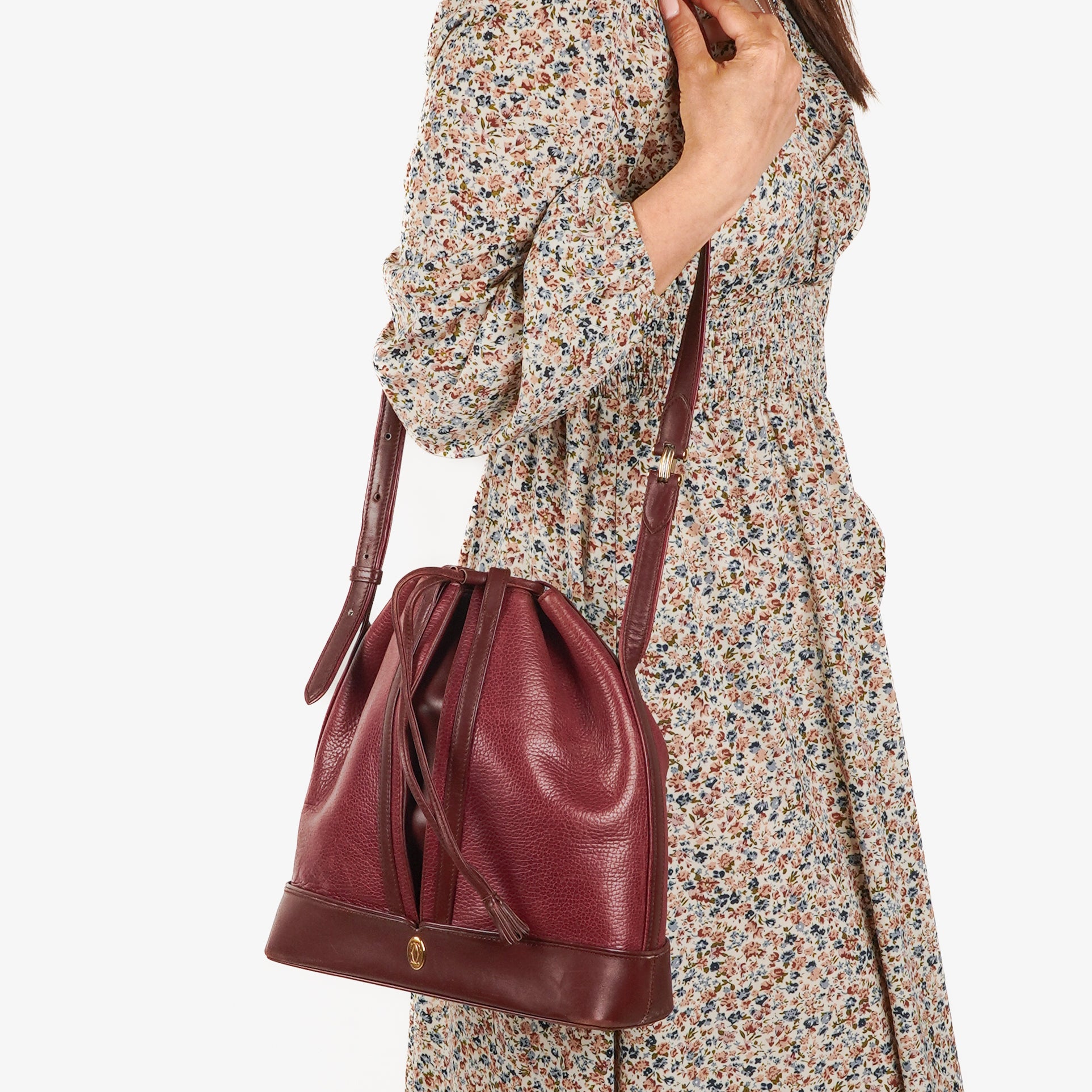 Cartier Must De Cartier Burgundy Leather Bucket Bag
