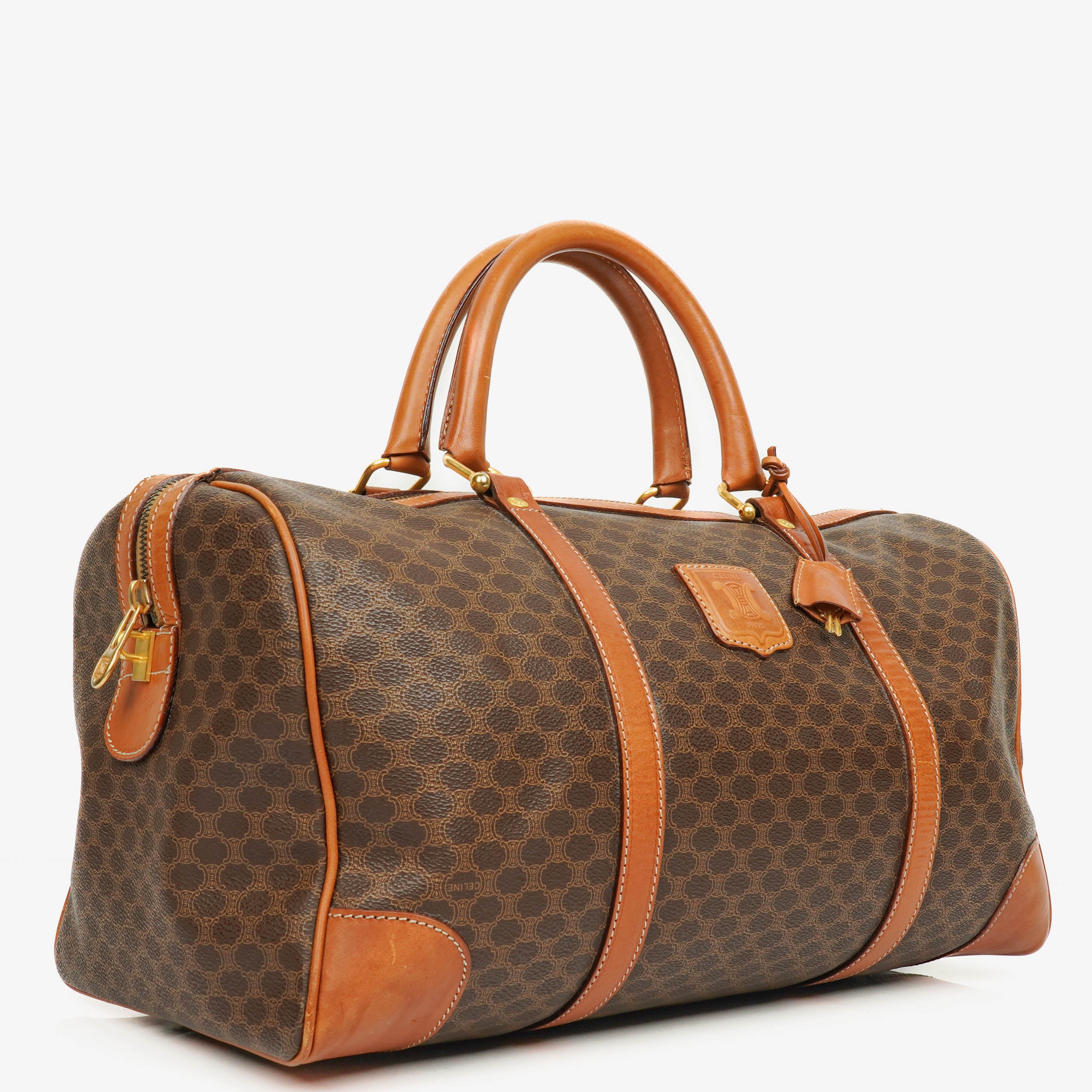 Celine Vintage Macadam Triomphe Brown Travel Bag